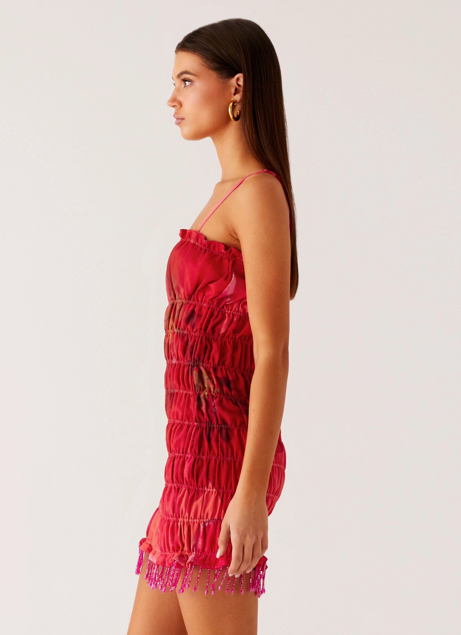 Relaxed and Effortless Refresh Me Chiffon Mini Dress - Peach Watermelon Flower