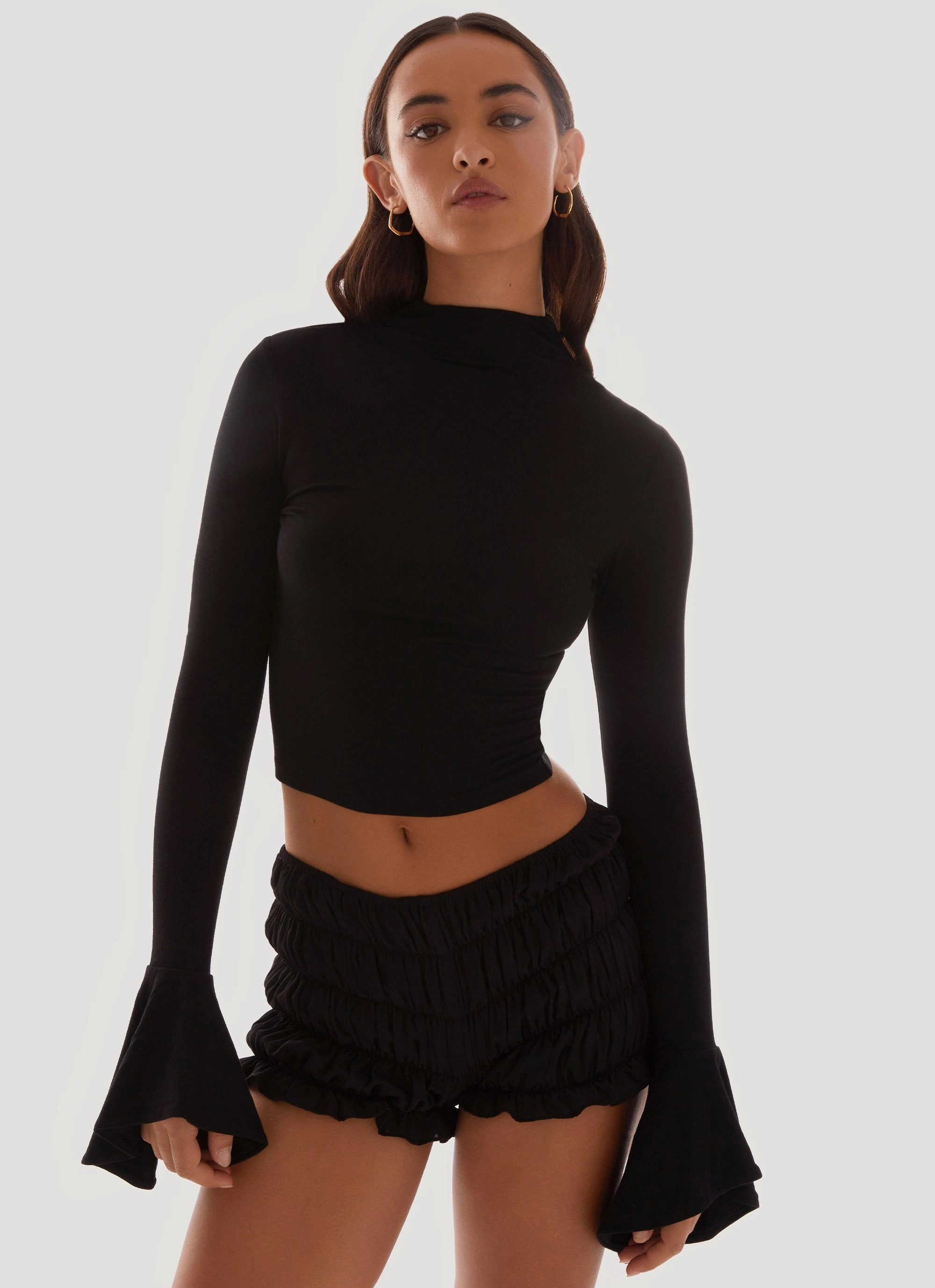 Reggie Long Sleeve Top - Black Tagless Collar PolyesterBlend