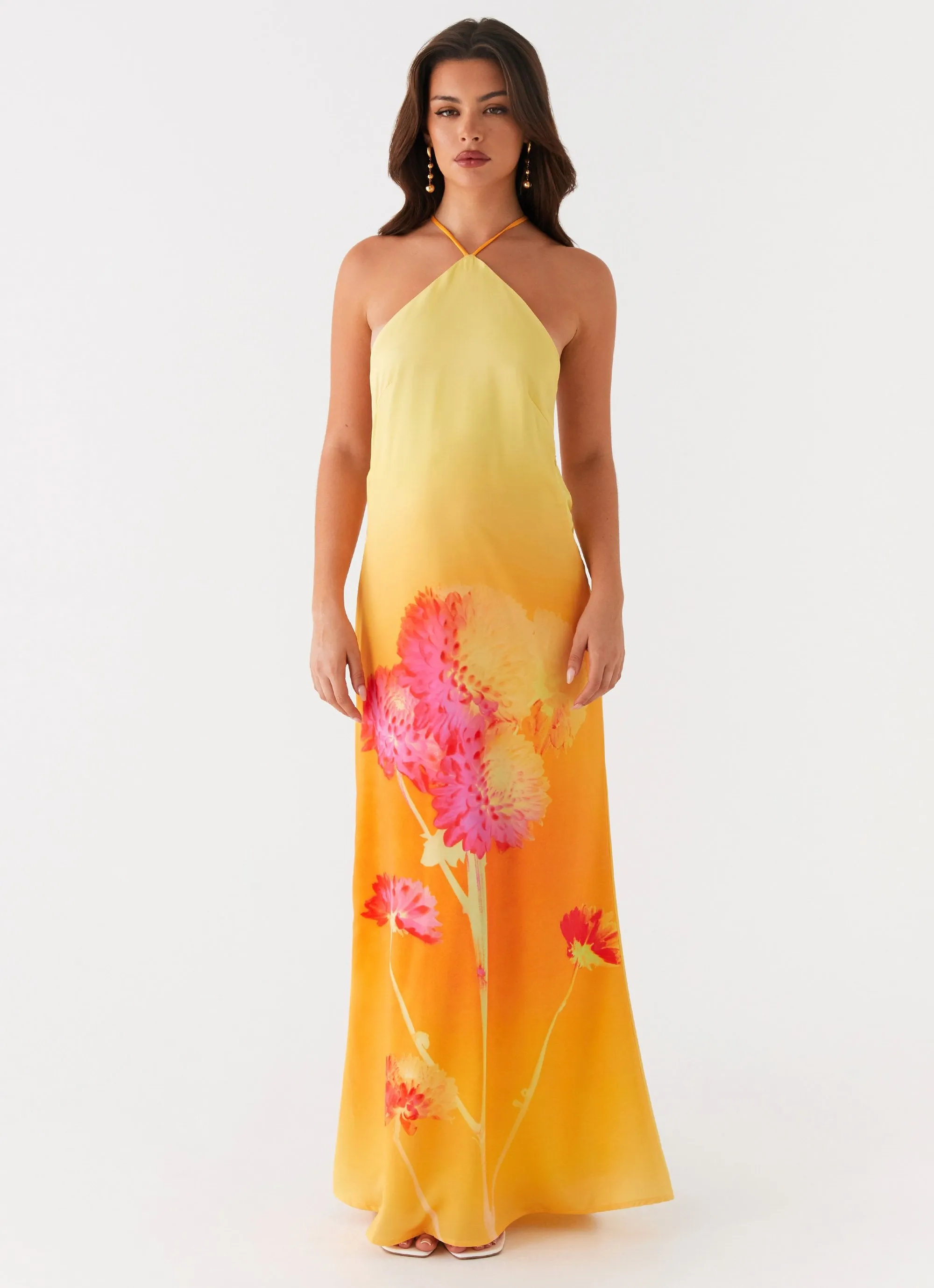 Bold Prints Chloe Maxi Dress - Orange Floral