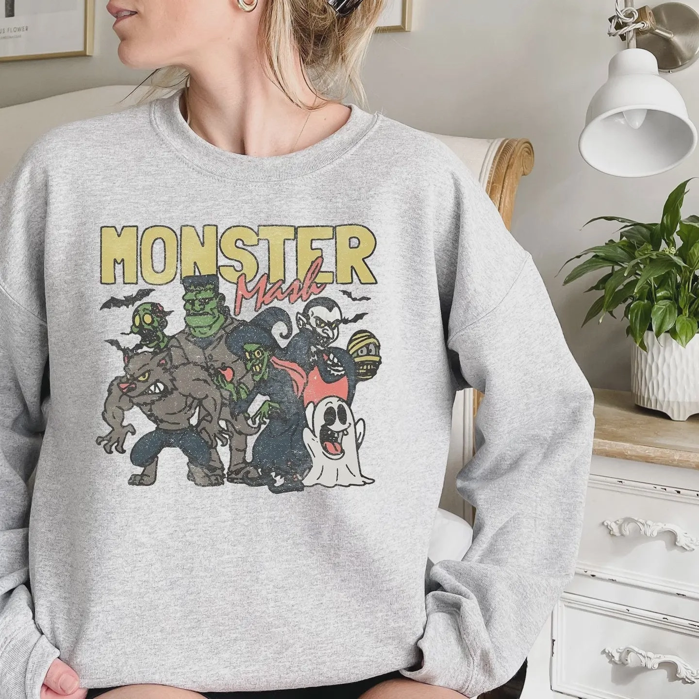 Monster Mash Retro Sweatshirt SnagResistant Fabric FlexibleCuff
