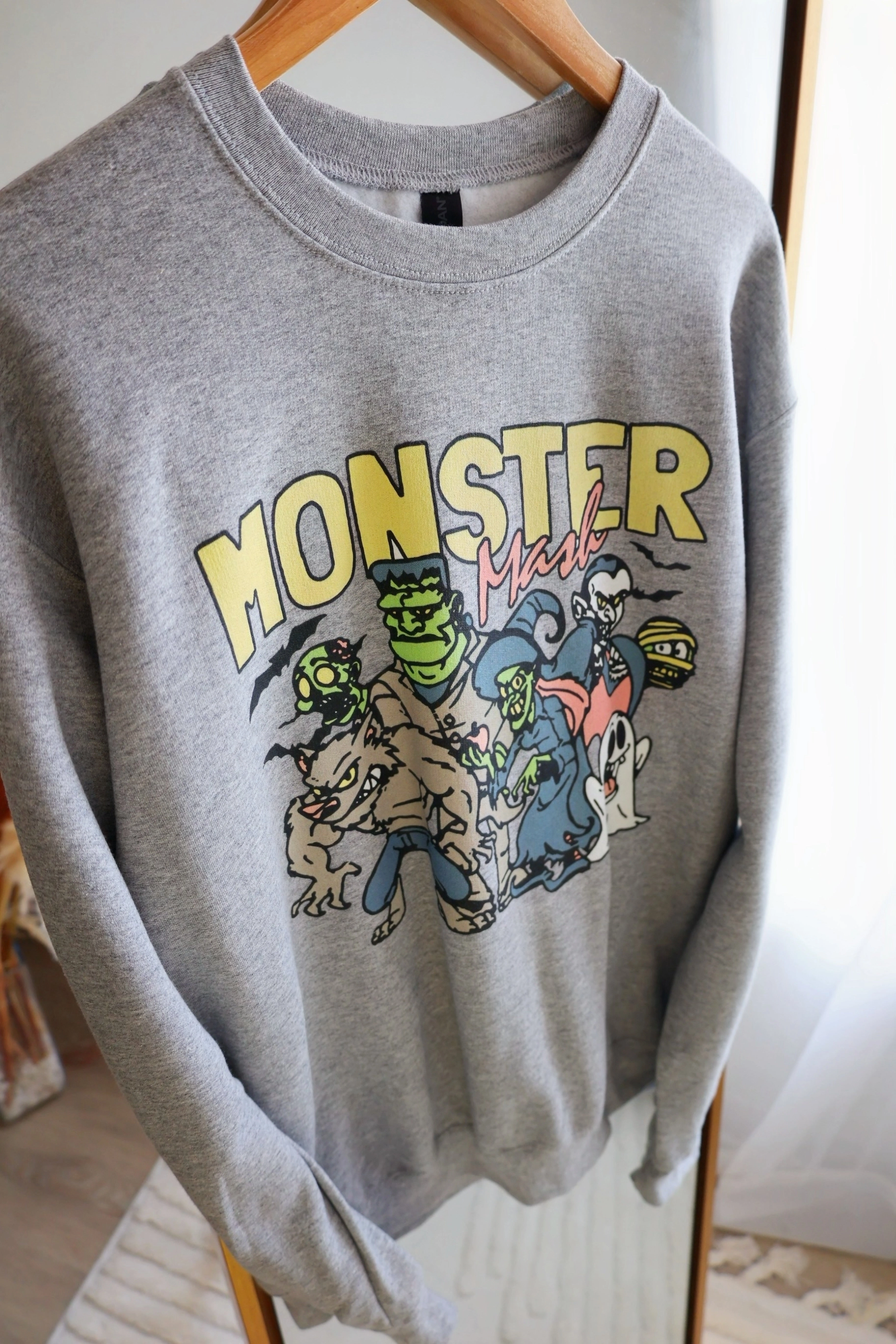 Monster Mash Retro Sweatshirt Flatlock stitching