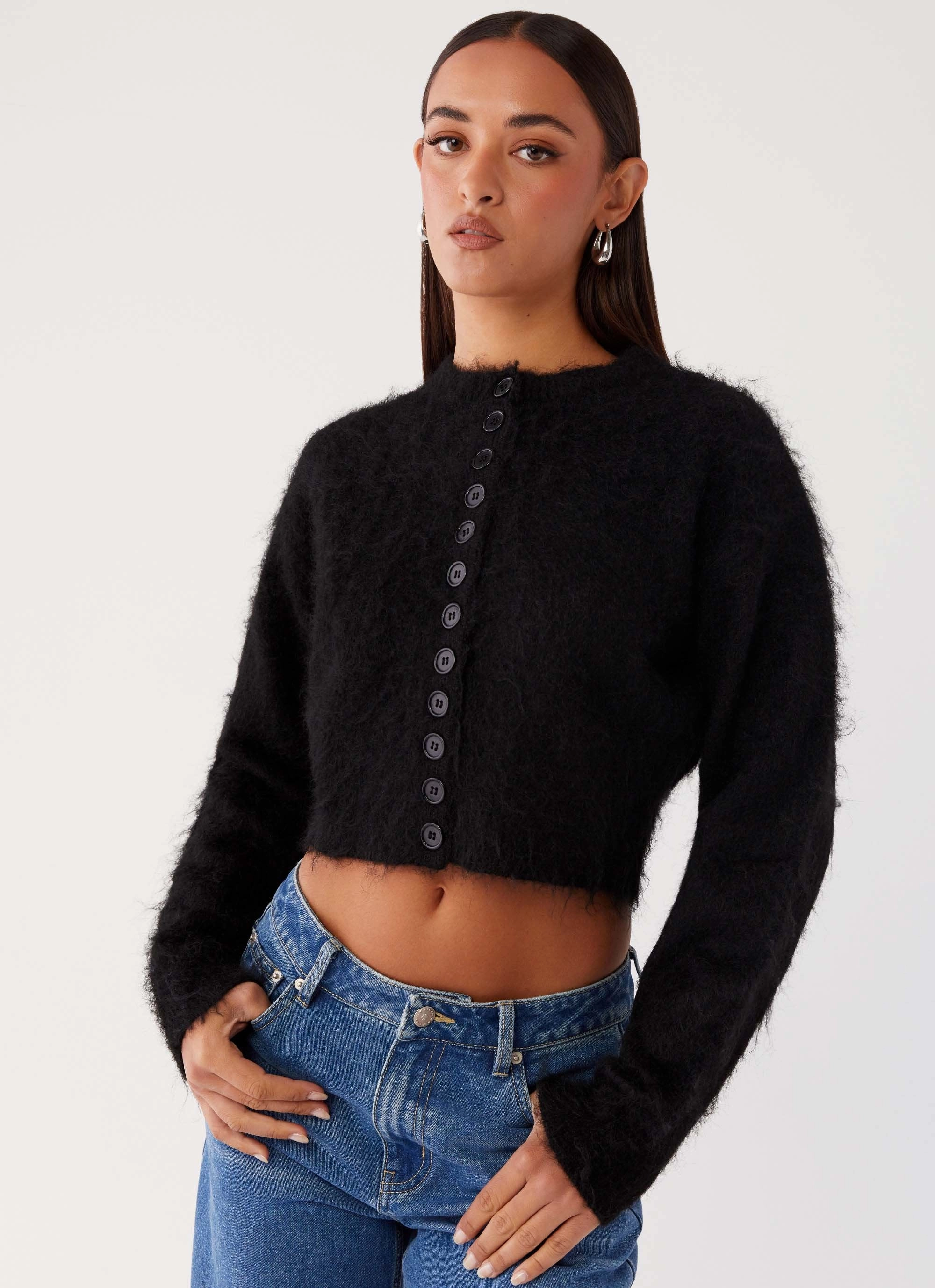 Reign Fitted Cardigan - Black Seamless Construction Design Silicone Print Detail
