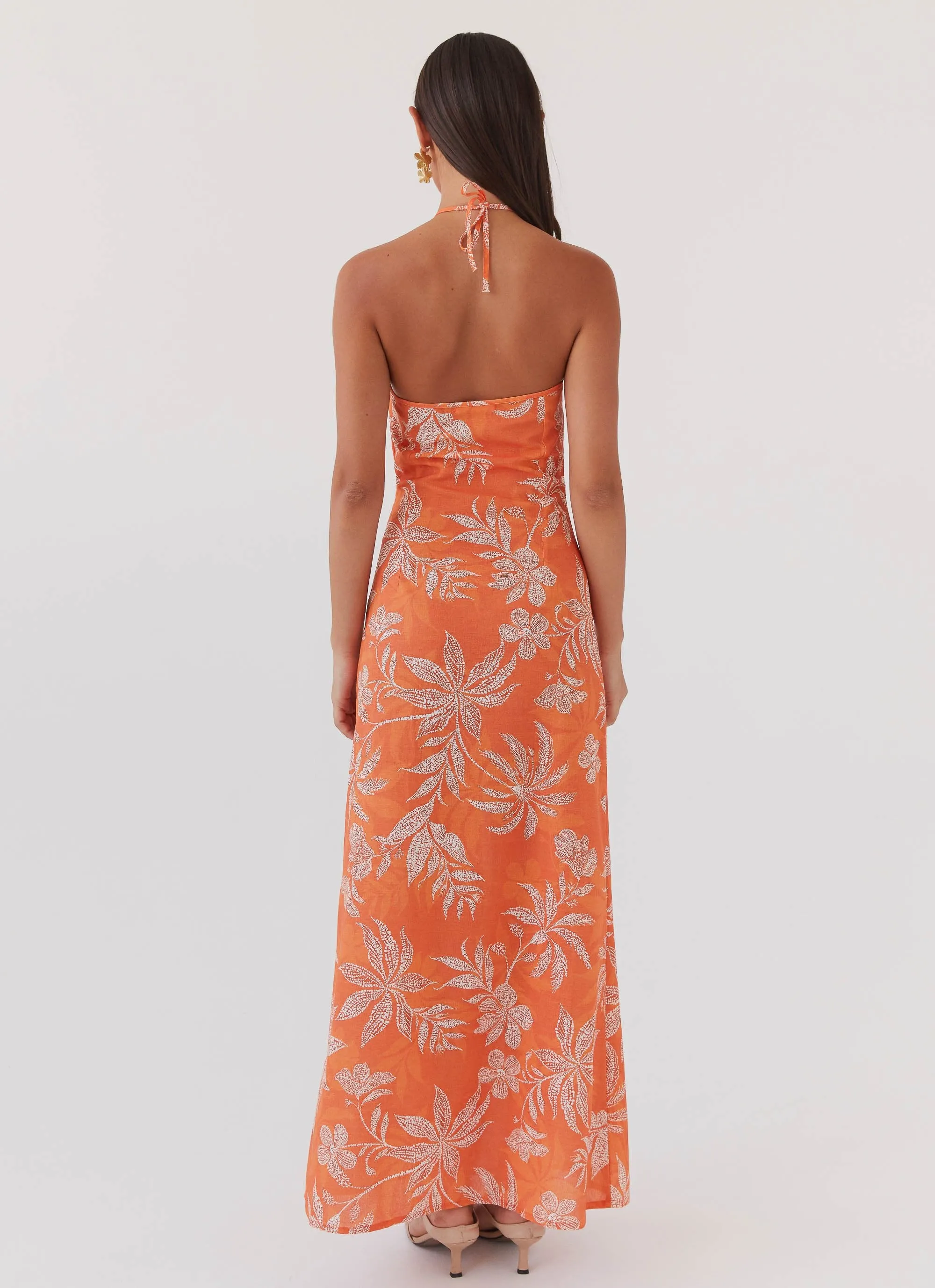 Keliegh Linen Maxi Dress - Tropic Sunset Sheer Panel Urban Trend