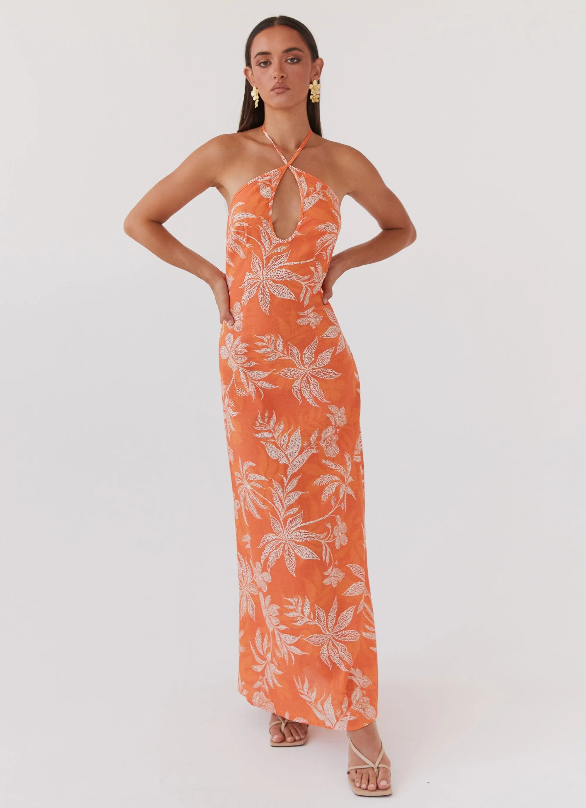 Distressed finish Trend-Driven Keliegh Linen Maxi Dress - Tropic Sunset