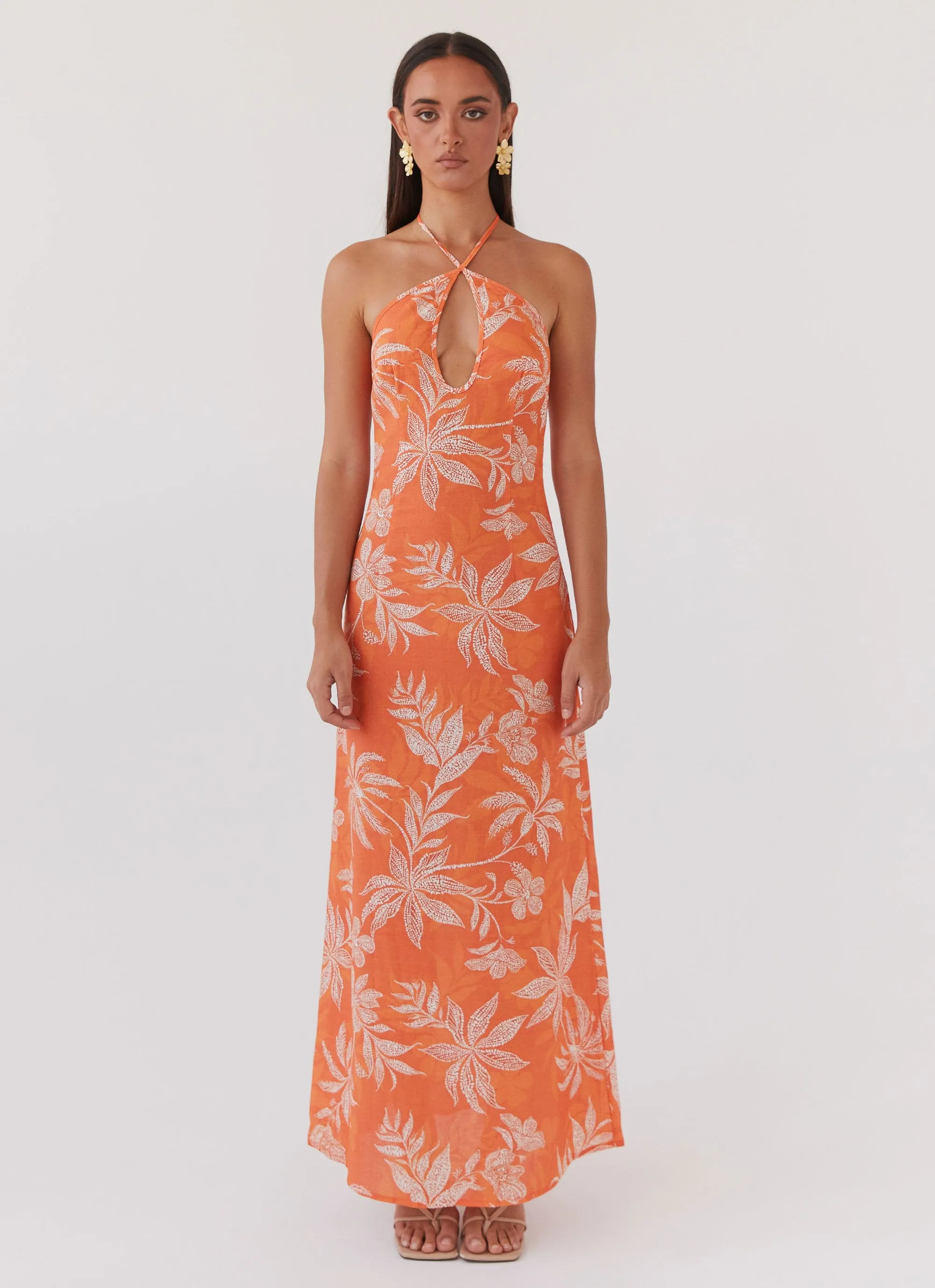Trendsetting Lounge Wear Keliegh Linen Maxi Dress - Tropic Sunset