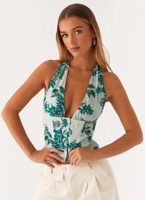 Reinforced Collar Lets Pretend Halterneck Top - Cloud Nine Floral Lets Pretend Halterneck Top - Cloud Nine Floral High Durability Material Ethically Sourced Yarn