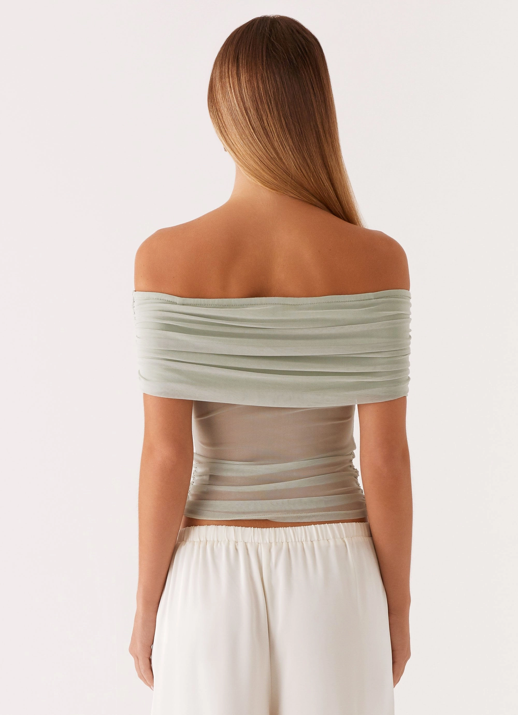 Tear Resistant Reinforcement Nelly Off Shoulder Top - Pistachio