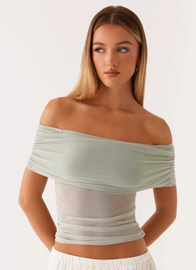 Reinforced Collar Nelly Off Shoulder Top - Pistachio Tagless Comfort Nelly Off Shoulder Top - Pistachio