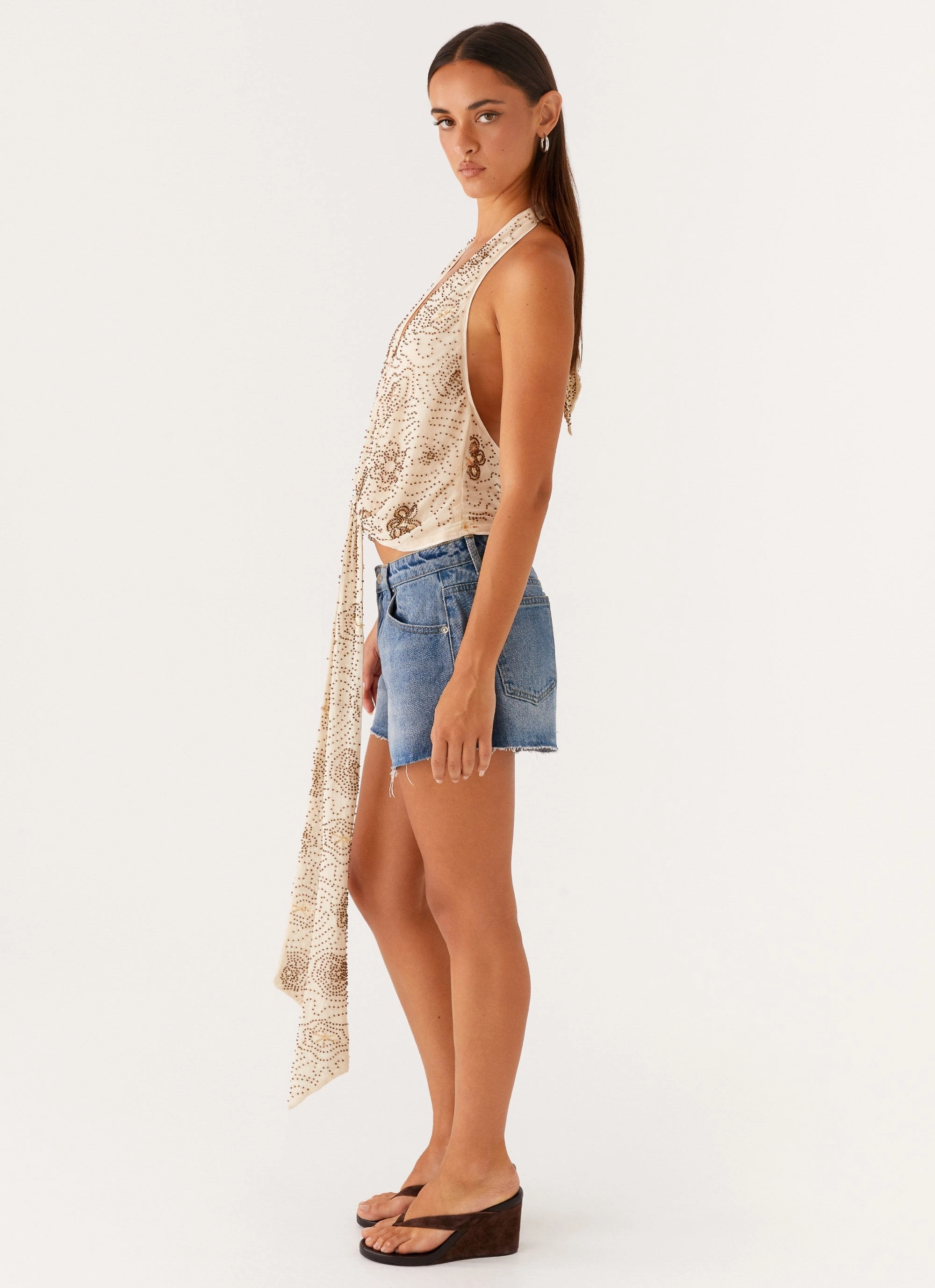 HighStrength Threadwork Neptune Halter Top - Light Beige