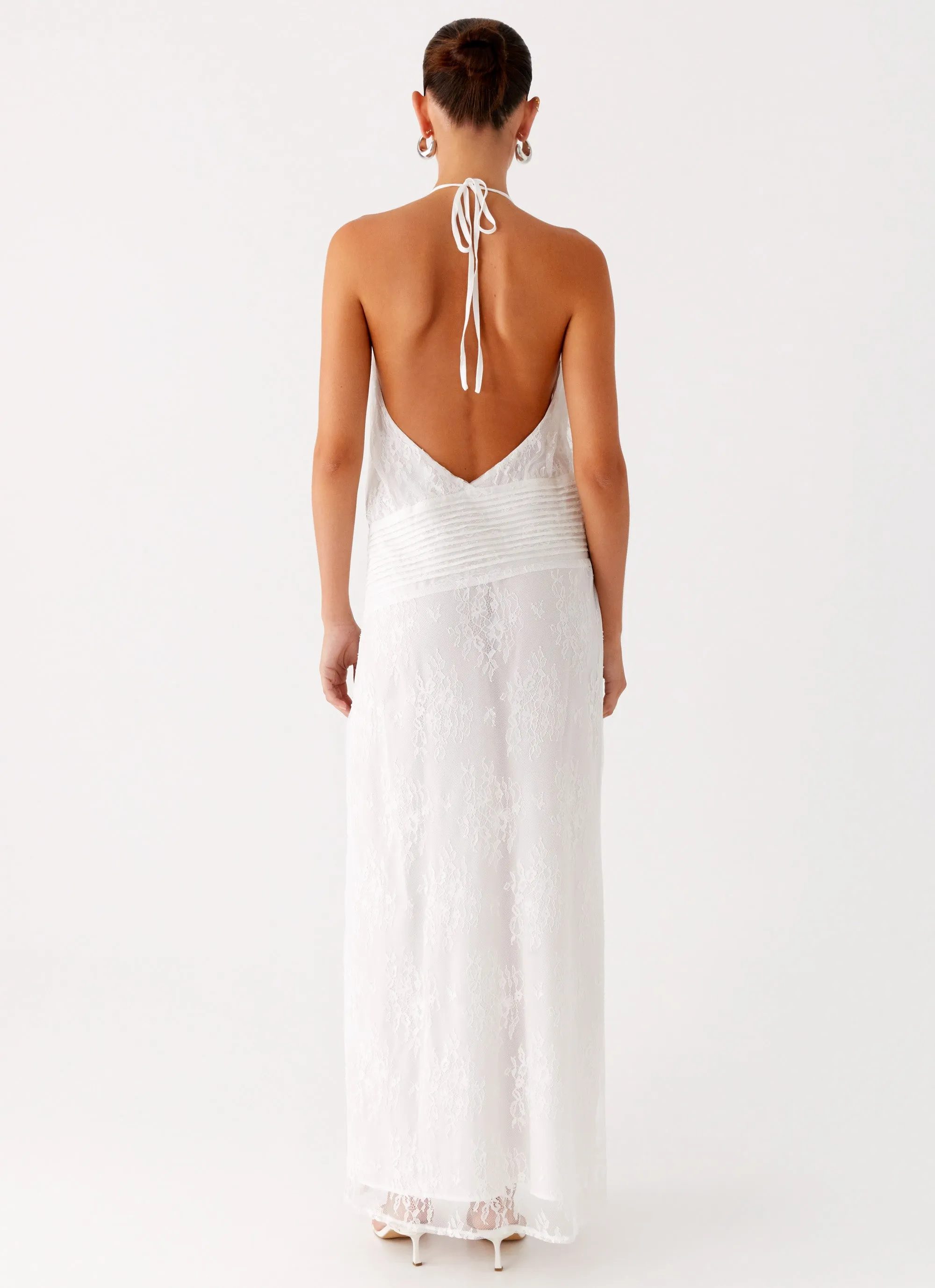 Elegant Finish Smart Look Reinhart Halter Maxi Dress - White