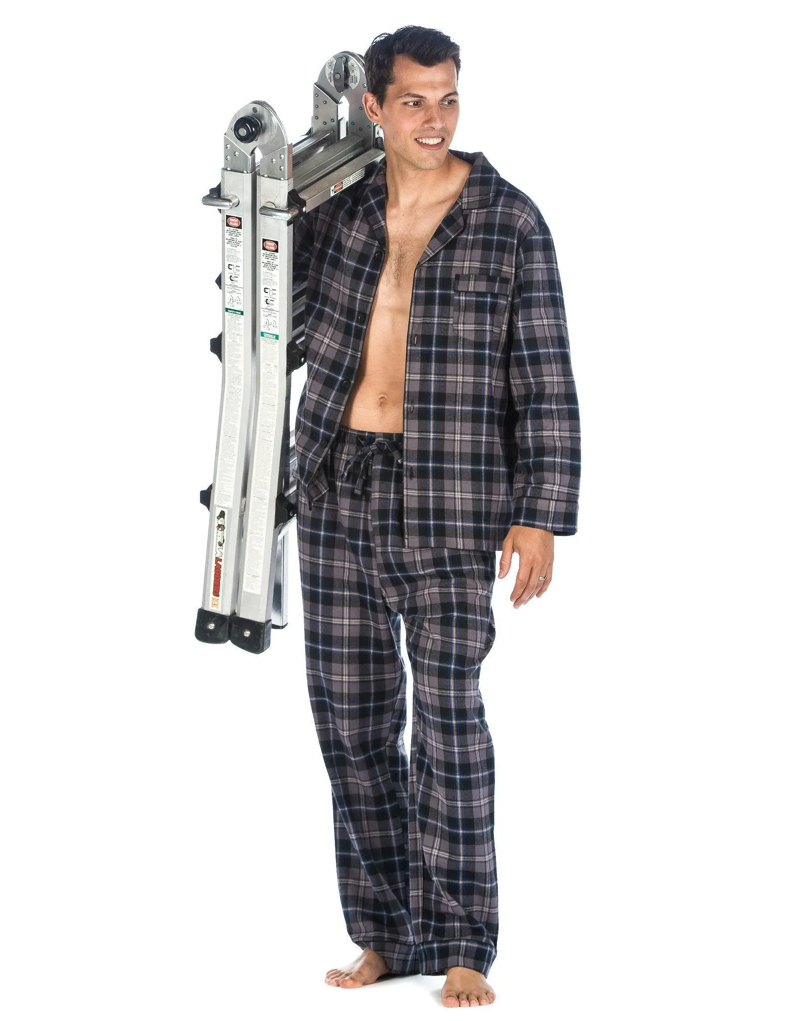 Relaxed Fit Men's Premium 100% Cotton Flannel Pajama Sleepwear Set - Black-Brown Tone Plaid