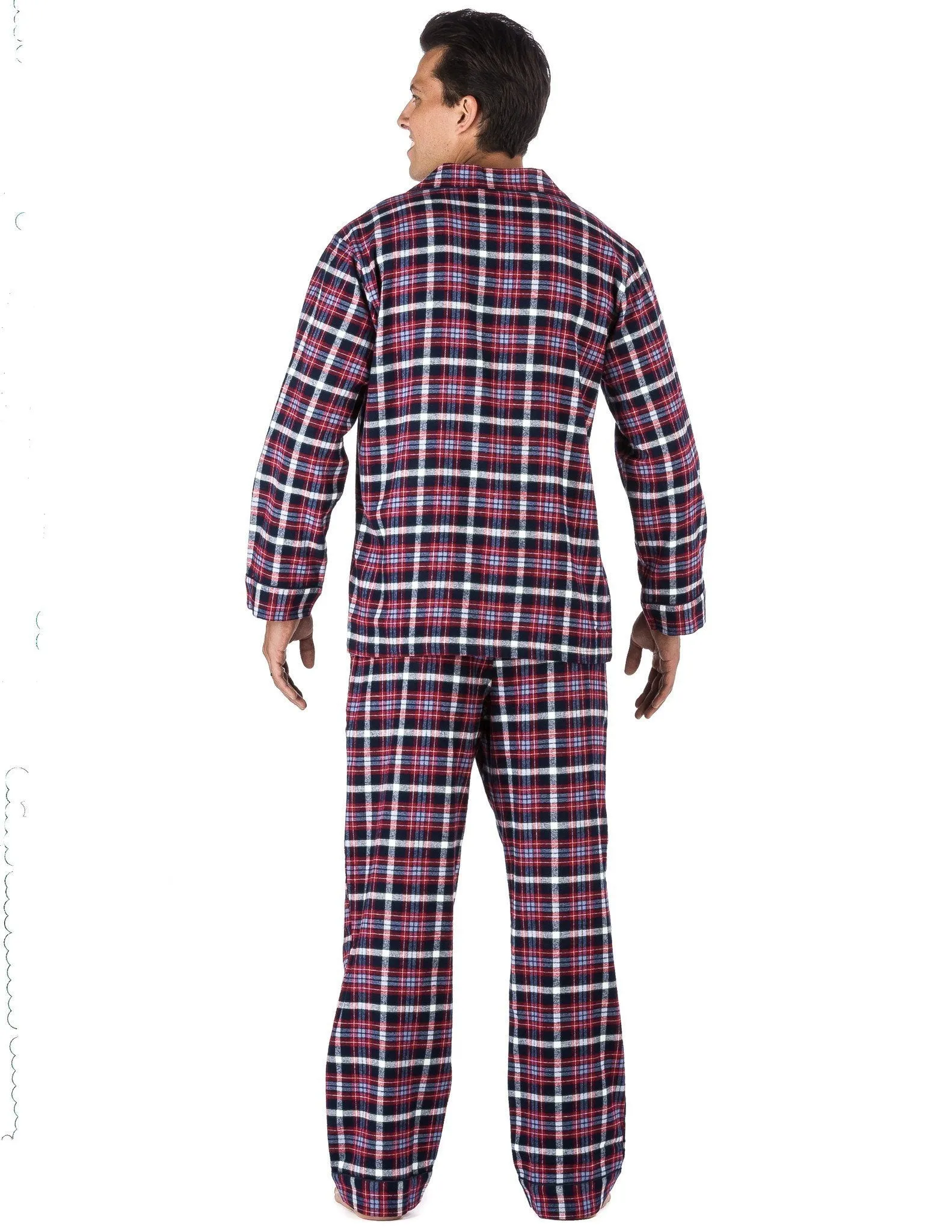 Relaxed Fit Men's Premium 100% Cotton Flannel Pajama Sleepwear Set - Blue/Red Plaid