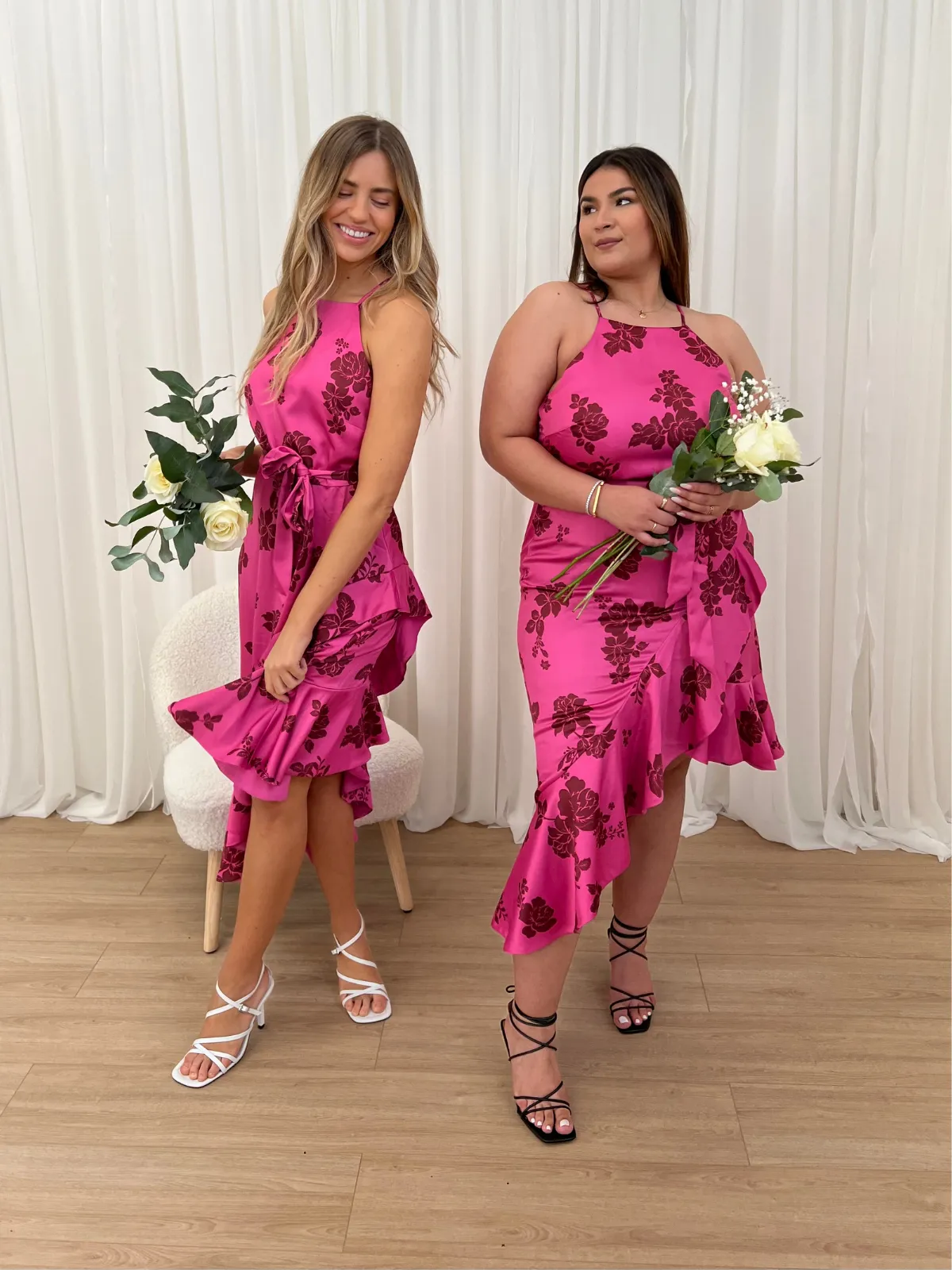 Gender Fluid Ariana Halter Frill Dress / Mulberry Floral Print