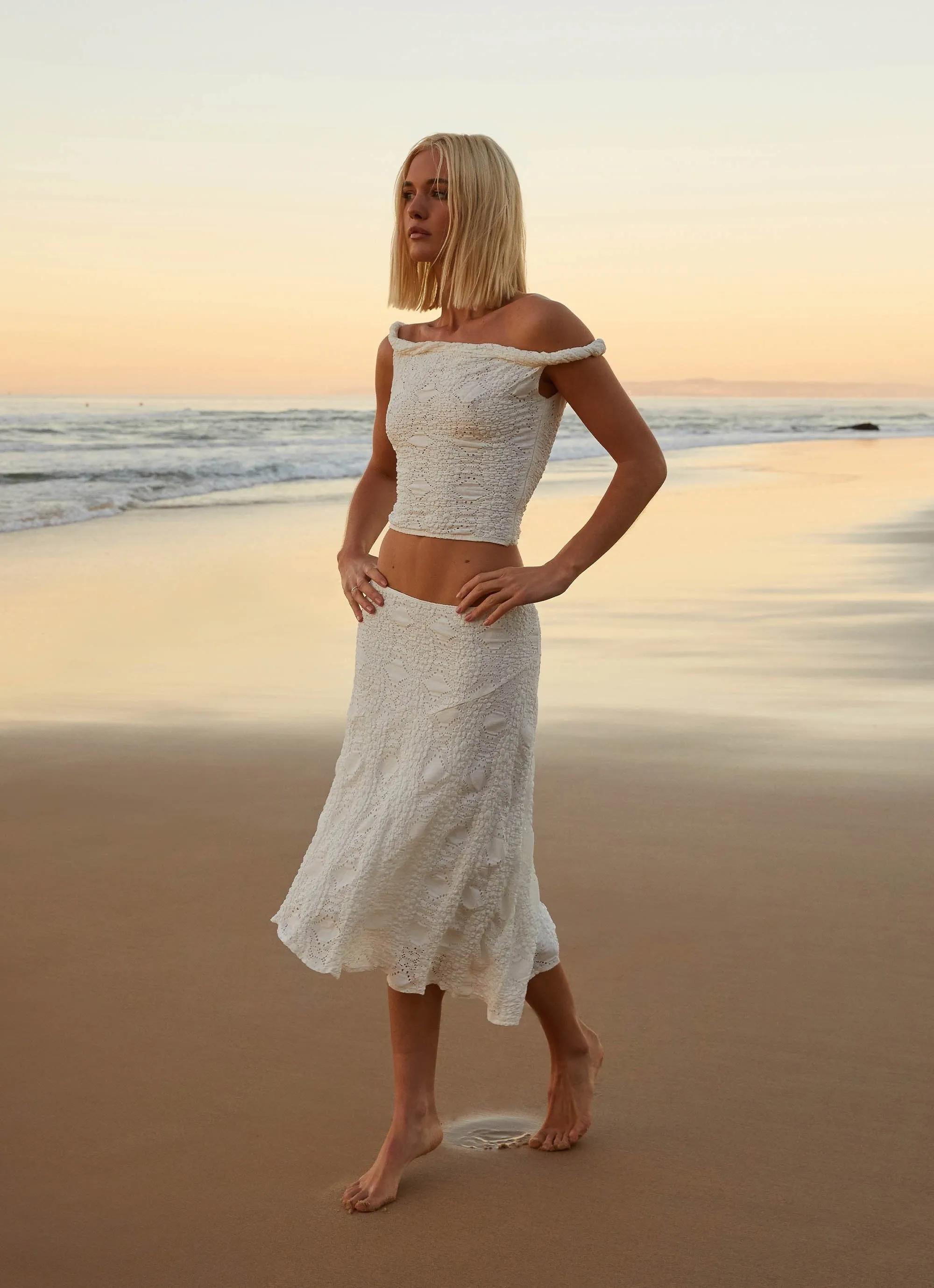 Diamond Sky Midi Skirt - White Cruise Attire Innovative Fabric