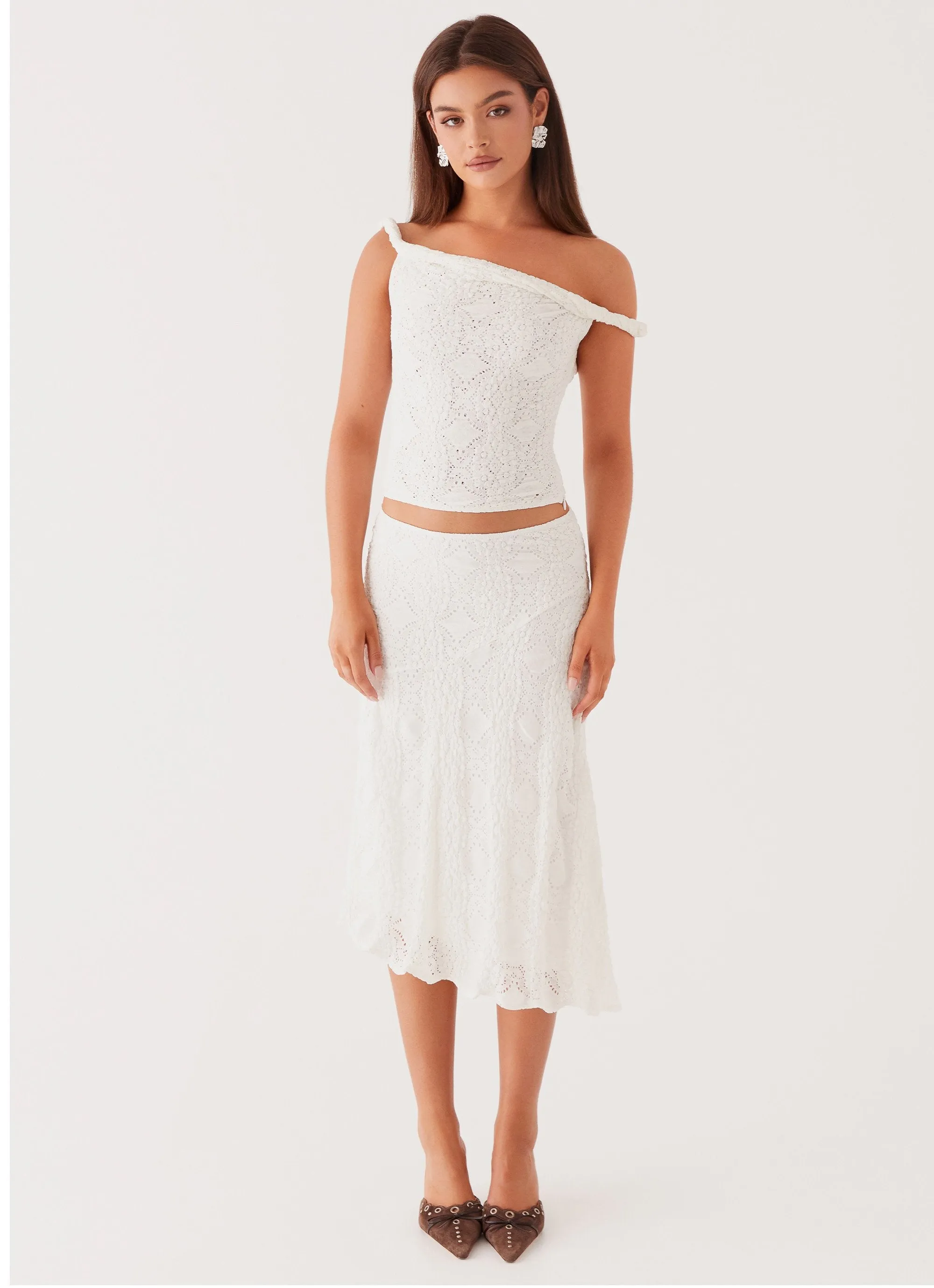 Business Meeting Diamond Sky Midi Skirt - White