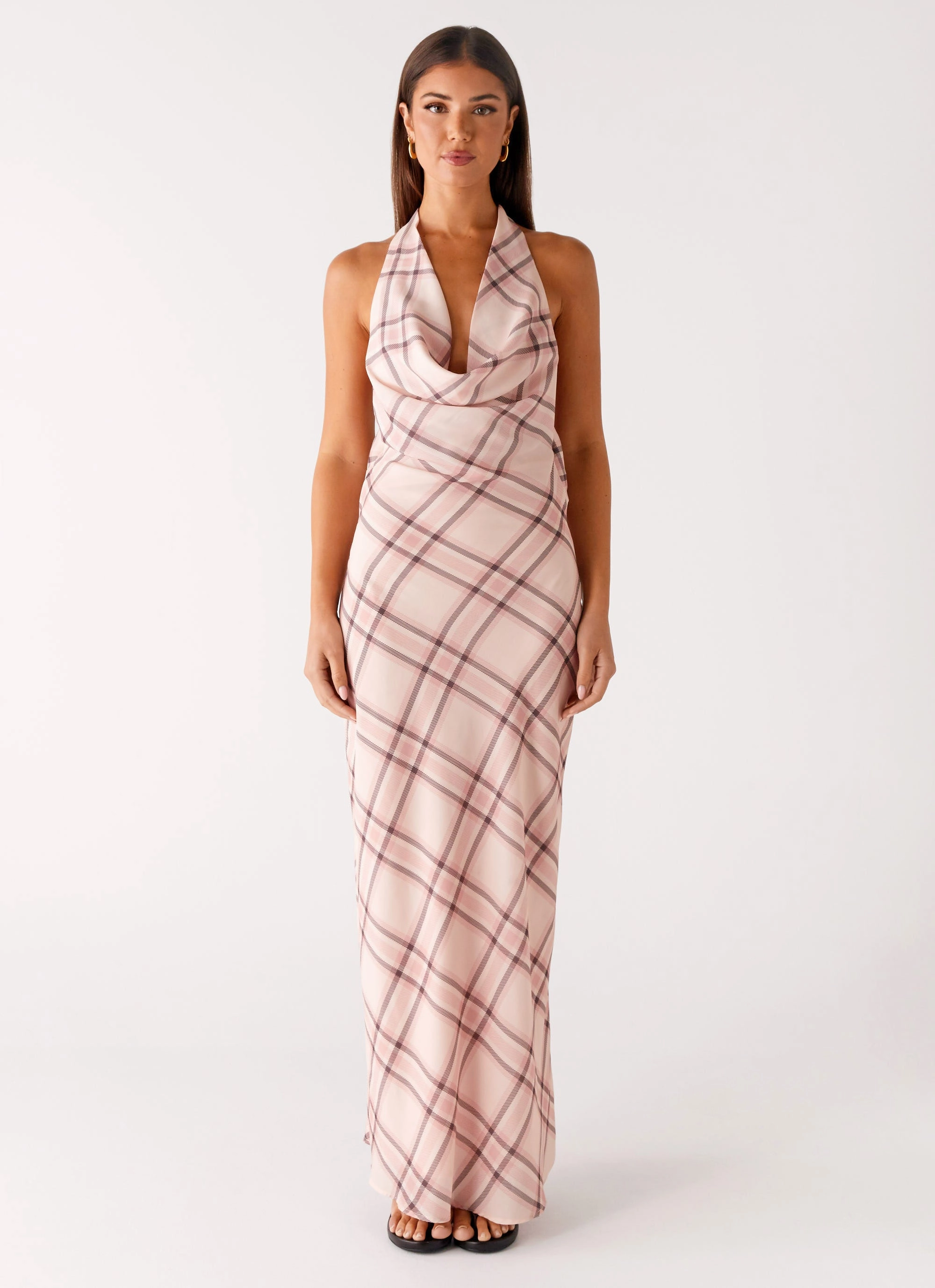 Chilly Weather Wear Muse Maxi Dress - Pink Check