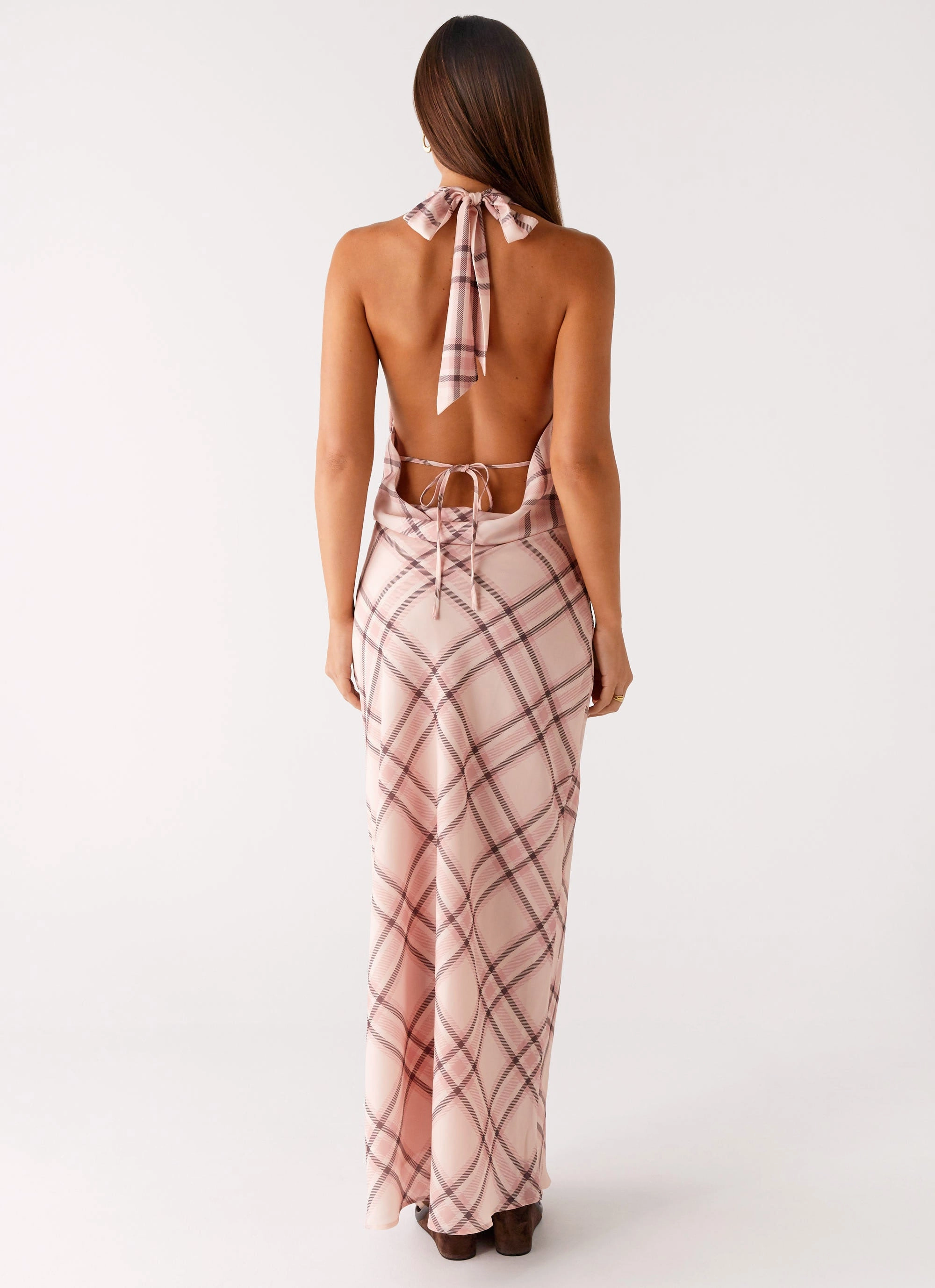 Loose Flow Muse Maxi Dress - Pink Check