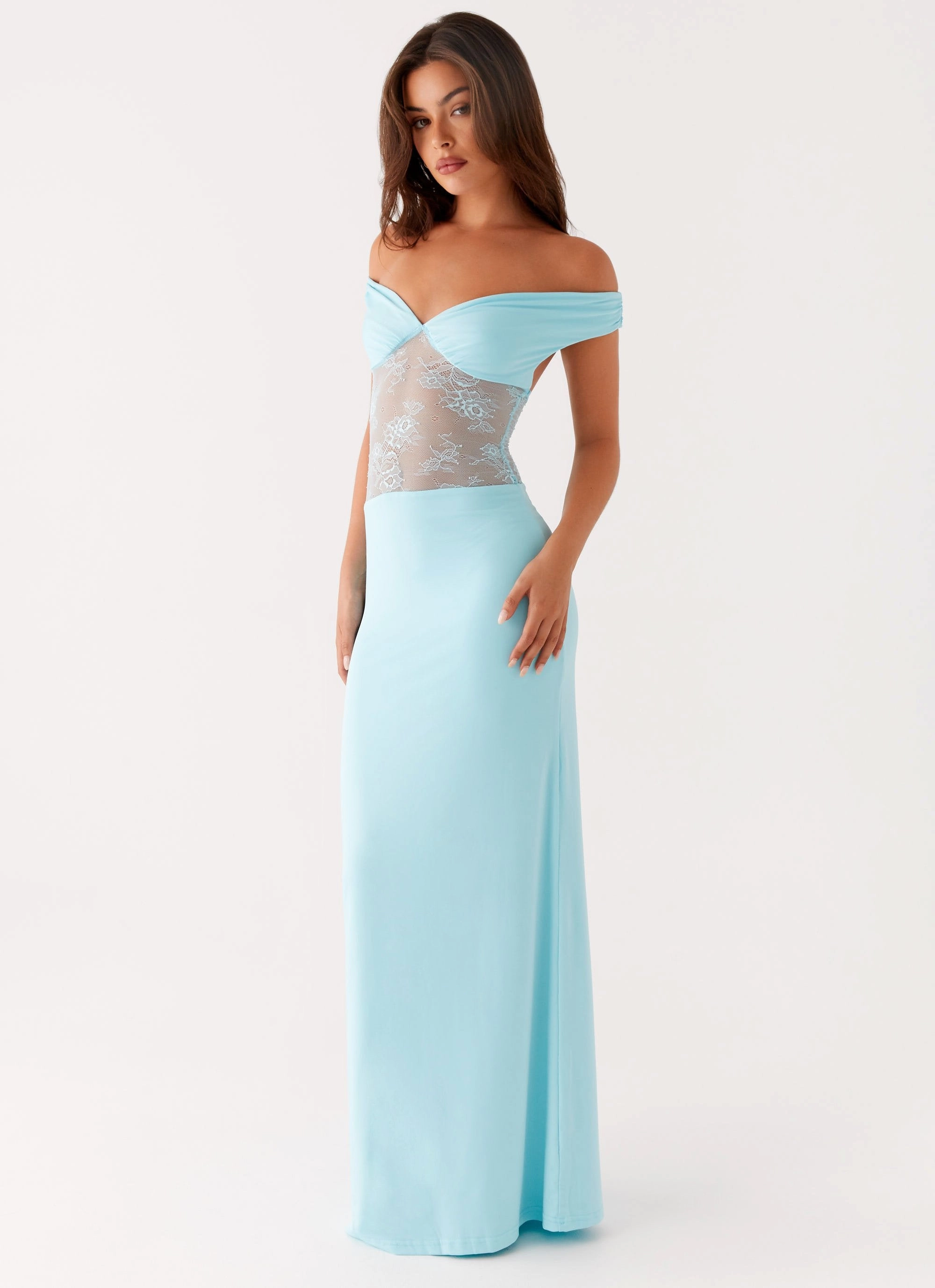 Infatuation Lace Maxi Dress - Turquoise Chilly Day Layers