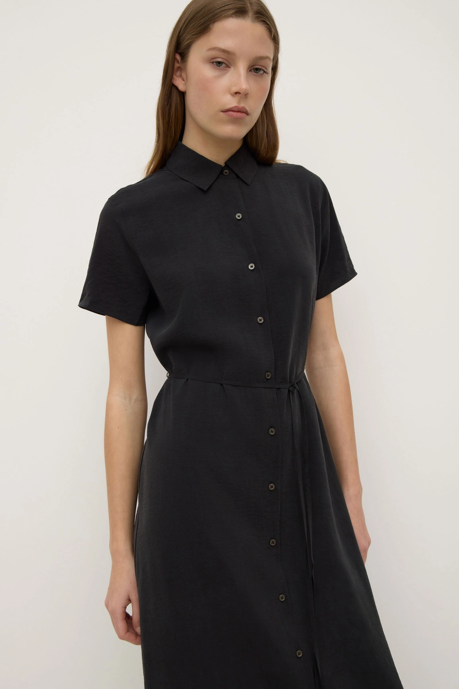 Subtle Drape Heather Silk Blend Shirt Dress