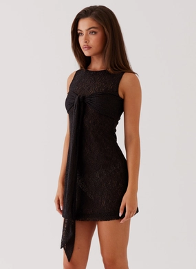 Midnight Muse Lace Mini Dress - Black Elegant Waist Design Lounge Moment