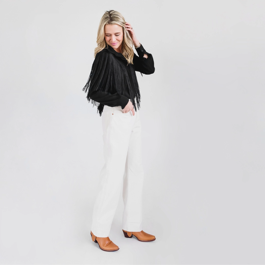 MASON by MASON'S DAUGHTER | Loretta Western Fringe Top, Black On The Move Water Repellent Coating