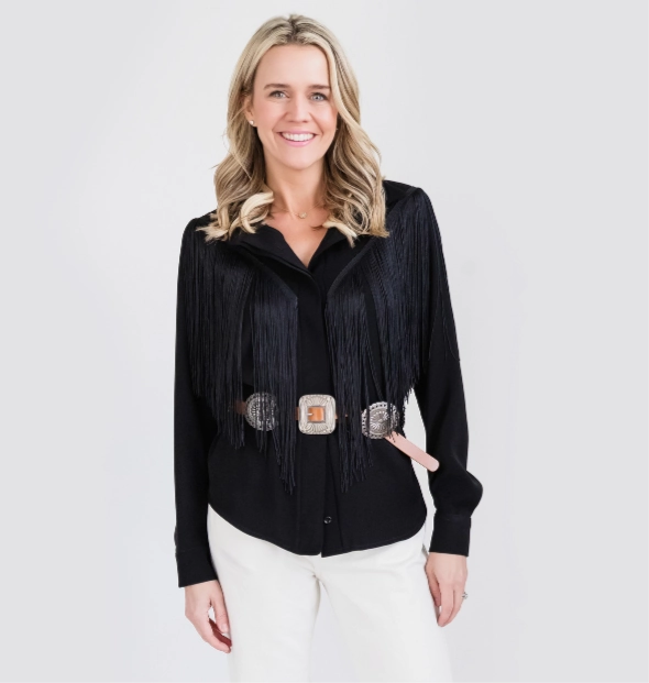 MASON by MASON'S DAUGHTER | Loretta Western Fringe Top, Black Practical Style AbrasionResistantFabric