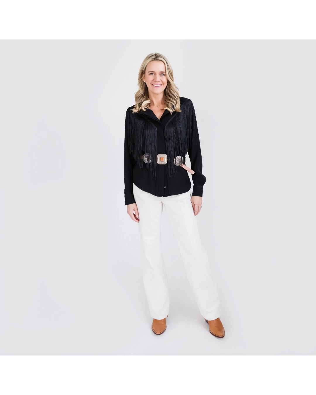 MASON by MASON'S DAUGHTER | Loretta Western Fringe Top, Black Minimal Vibe Modern Comfort