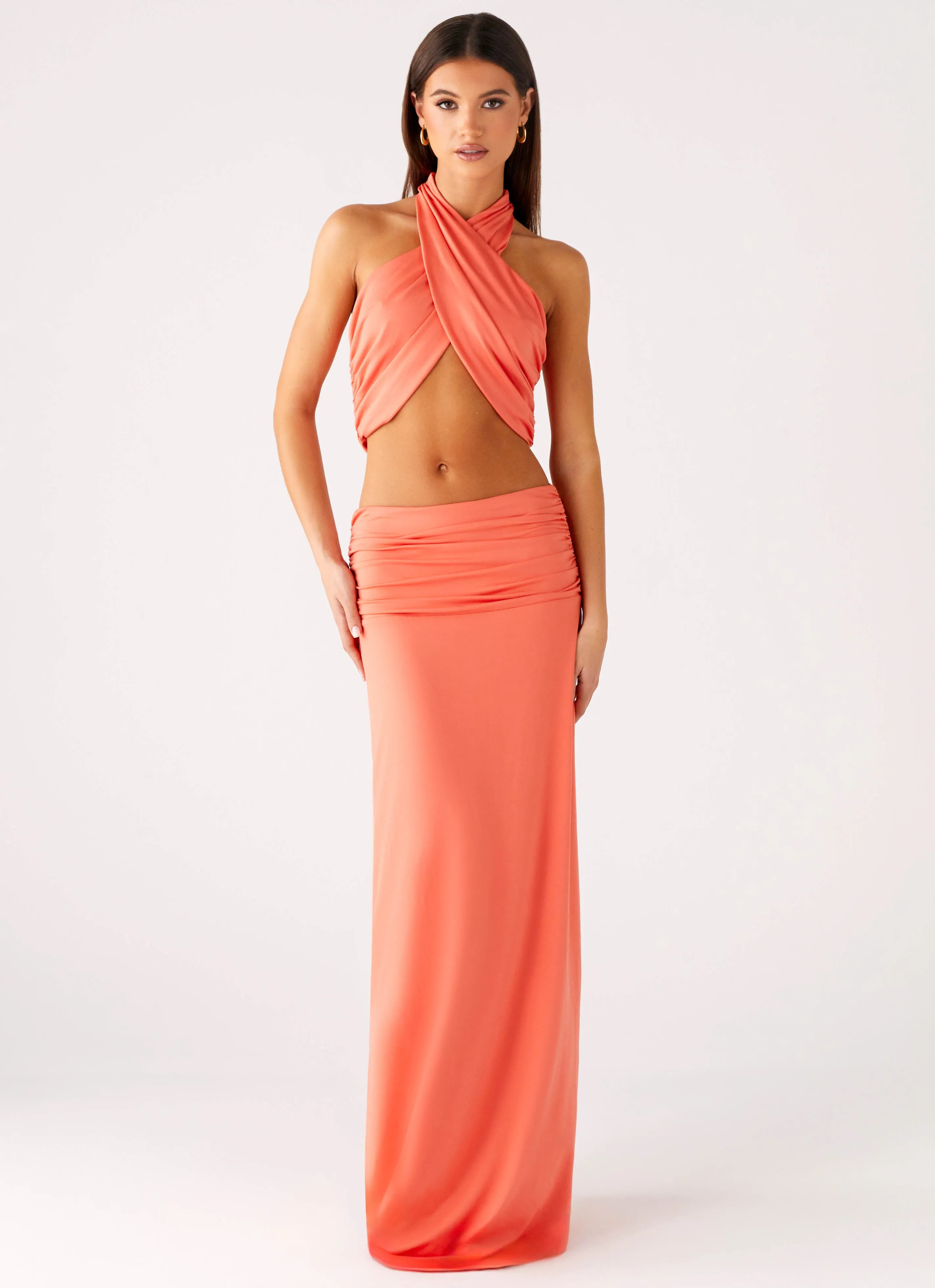 Variable Tension Adjustment FlexibleWaistband Coletta Wrap Top - Coral