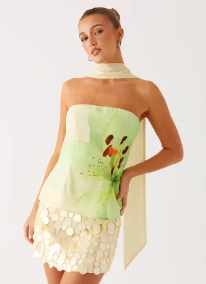 Reliable Fit Blaise Scarf Top - Yellow Floral Curved Hem Design Recycled Polyester Fabric Blaise Scarf Top - Yellow Floral