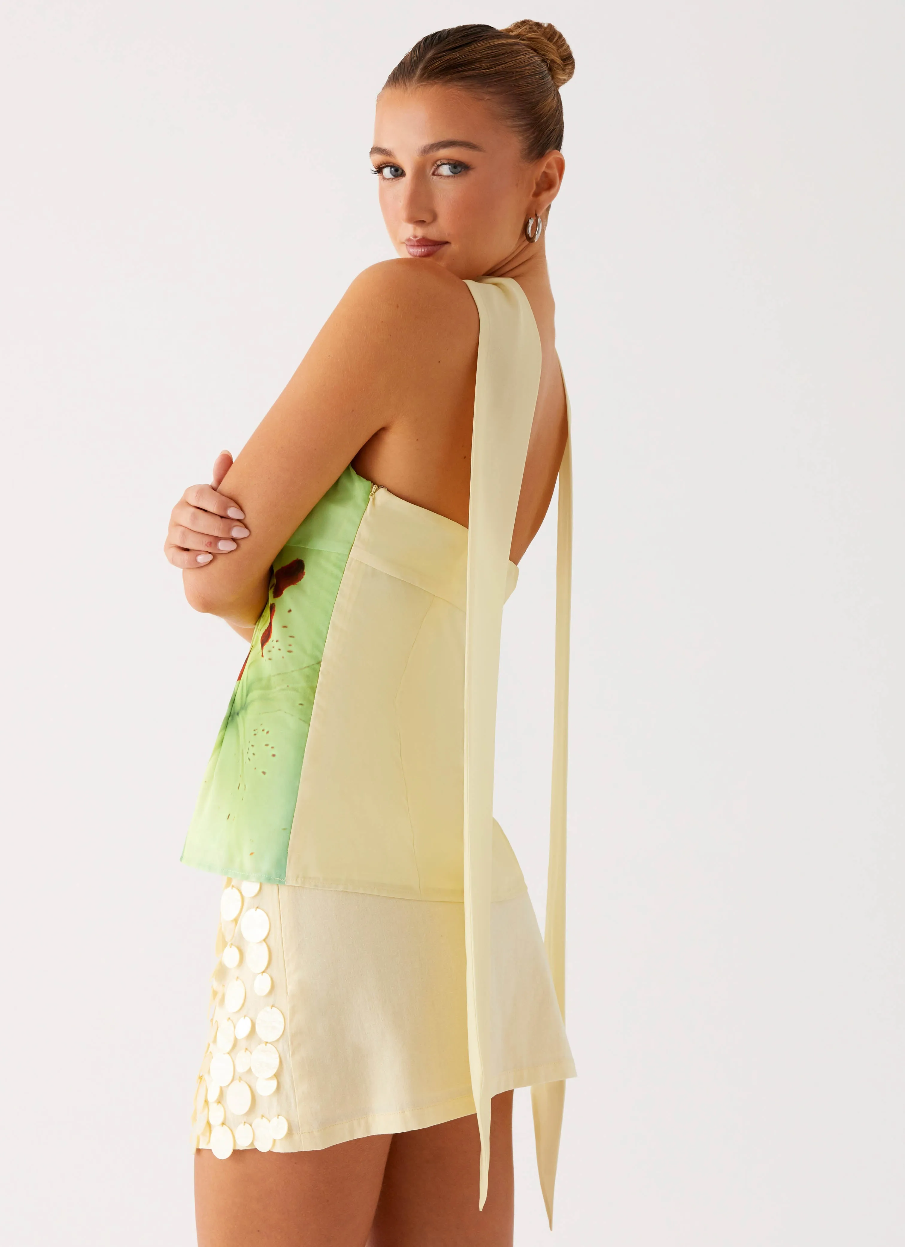 Blaise Scarf Top - Yellow Floral DropShoulder SunProtective