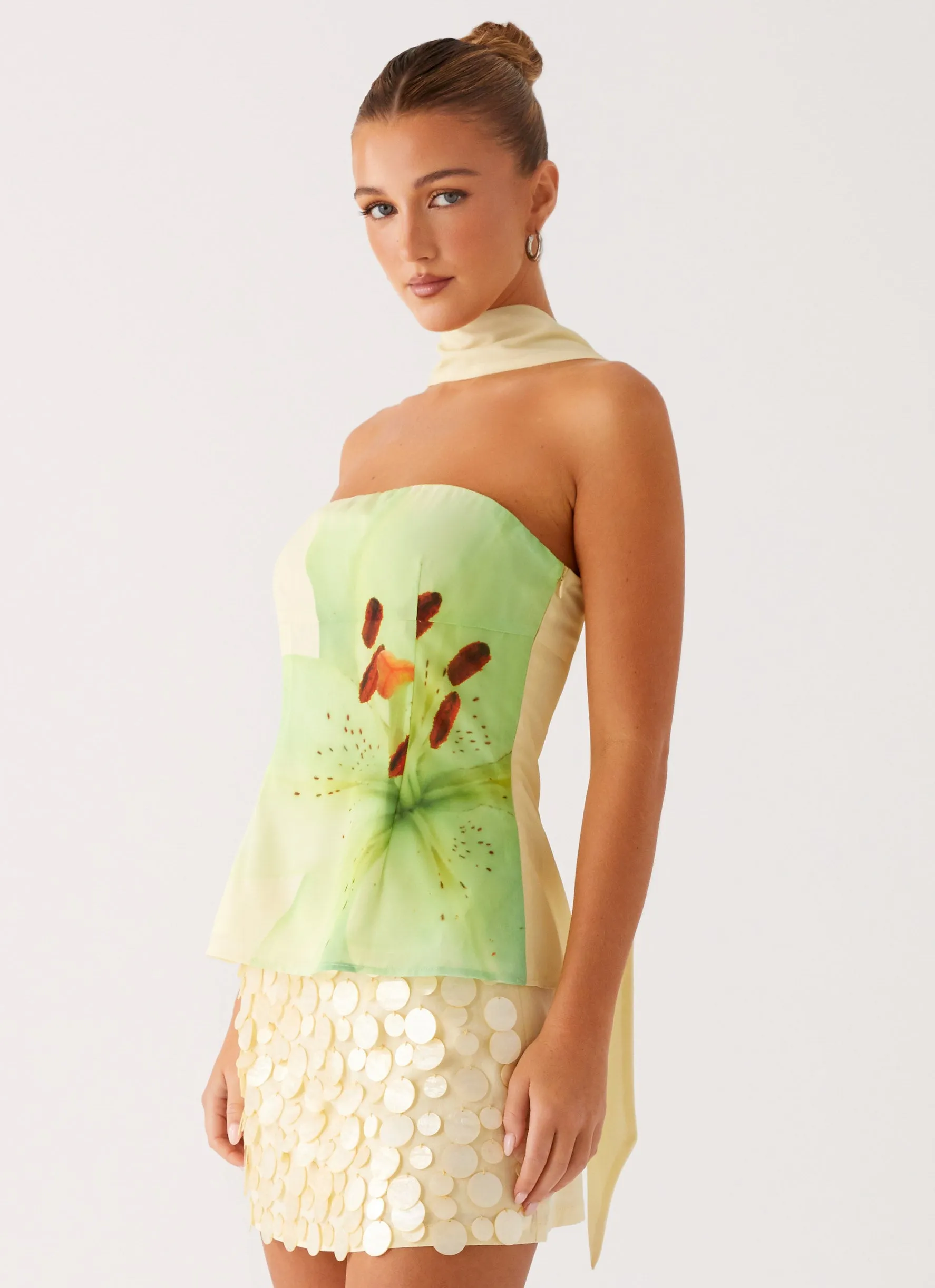 Blaise Scarf Top - Yellow Floral BreathableBackVents Anti Pilling