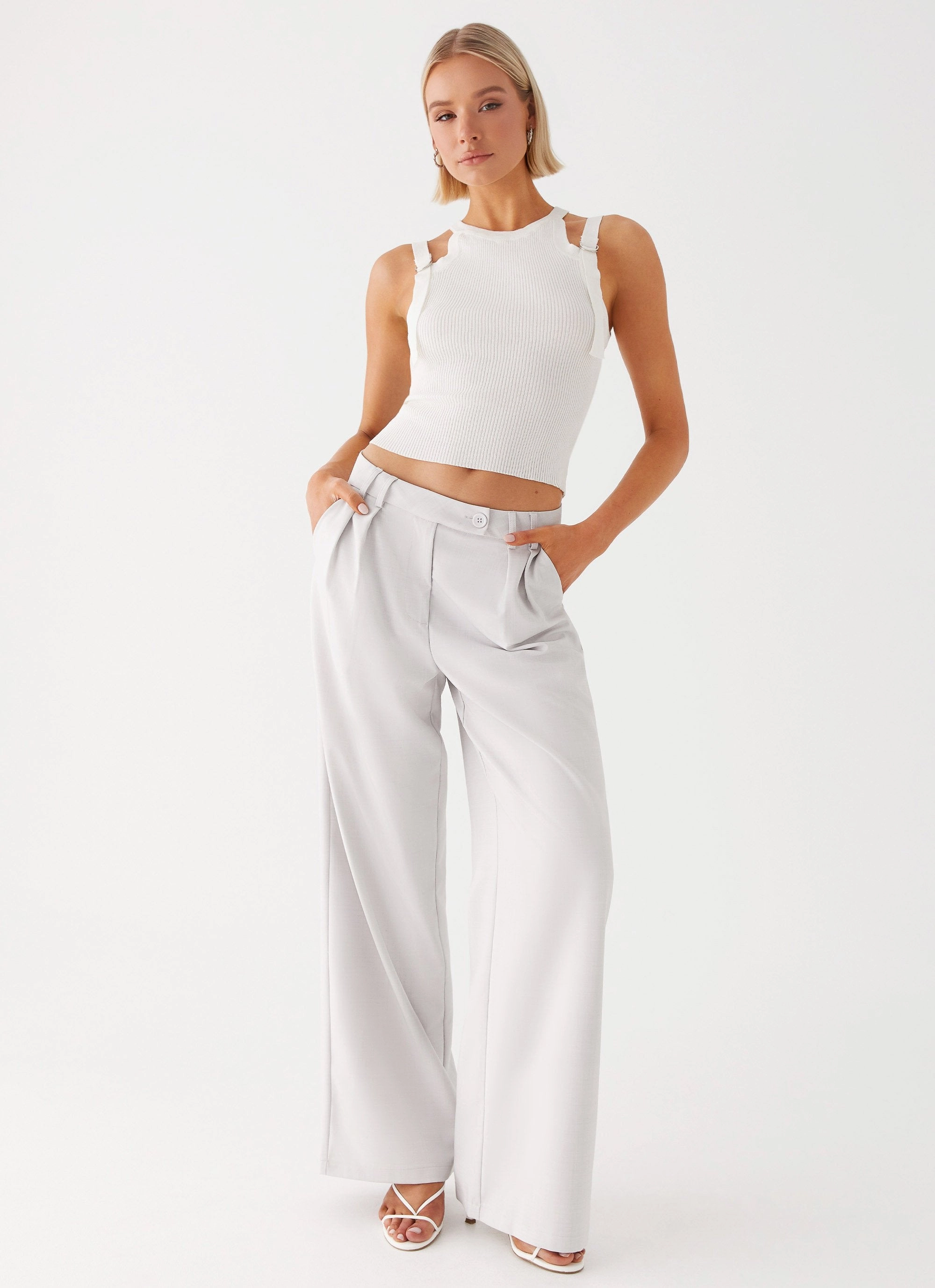 Asha Low Rise Pants - Ivory Four Way Stretch Fabric