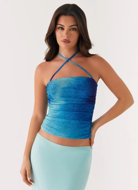 Remedy Halter Top - Blue Tie Dye Timeless Design Elasticated Trim Remedy Halter Top - Blue Tie Dye