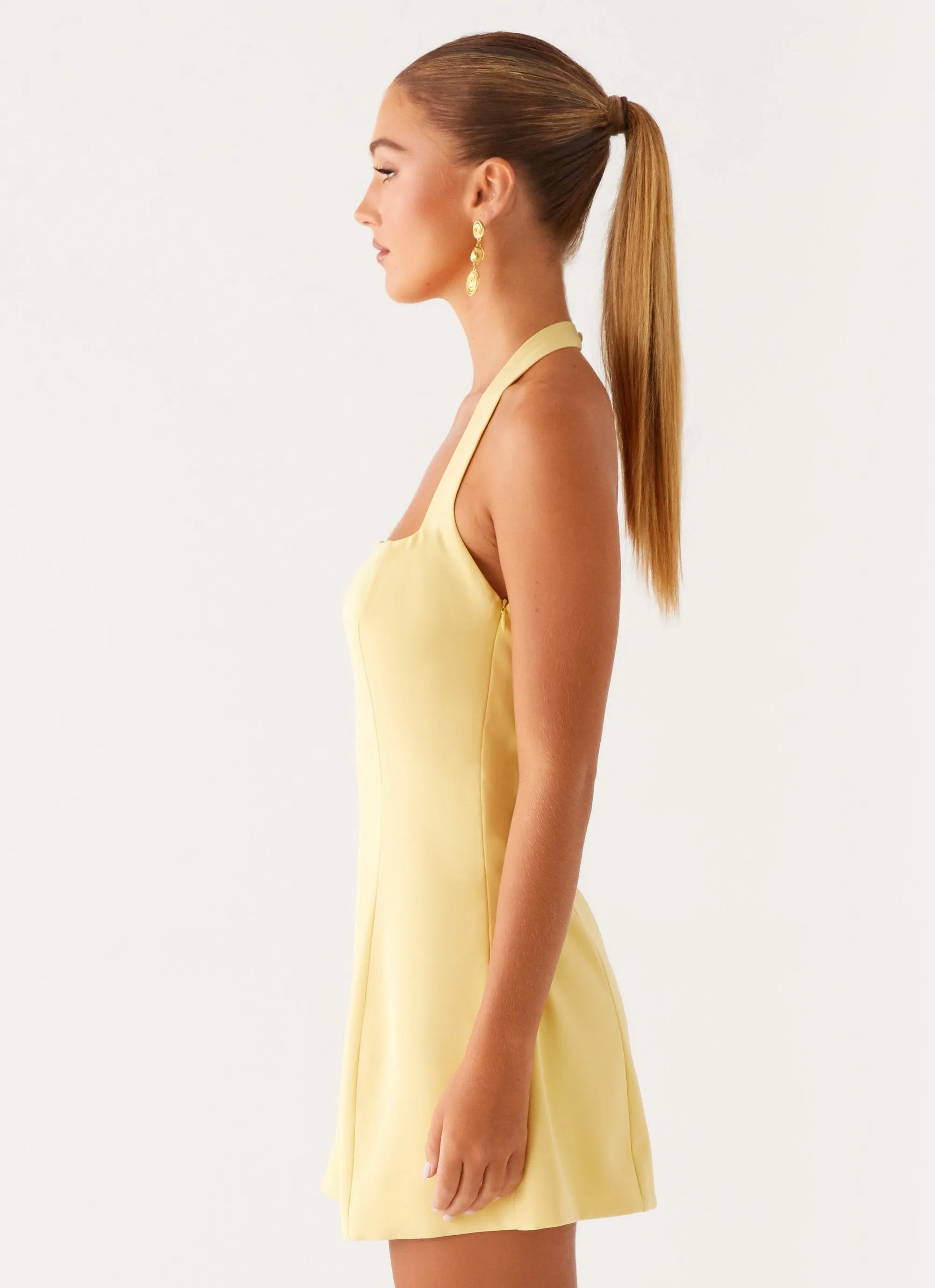 Snug feel Tagless Labeling Remi Halter Mini Dress - Yellow