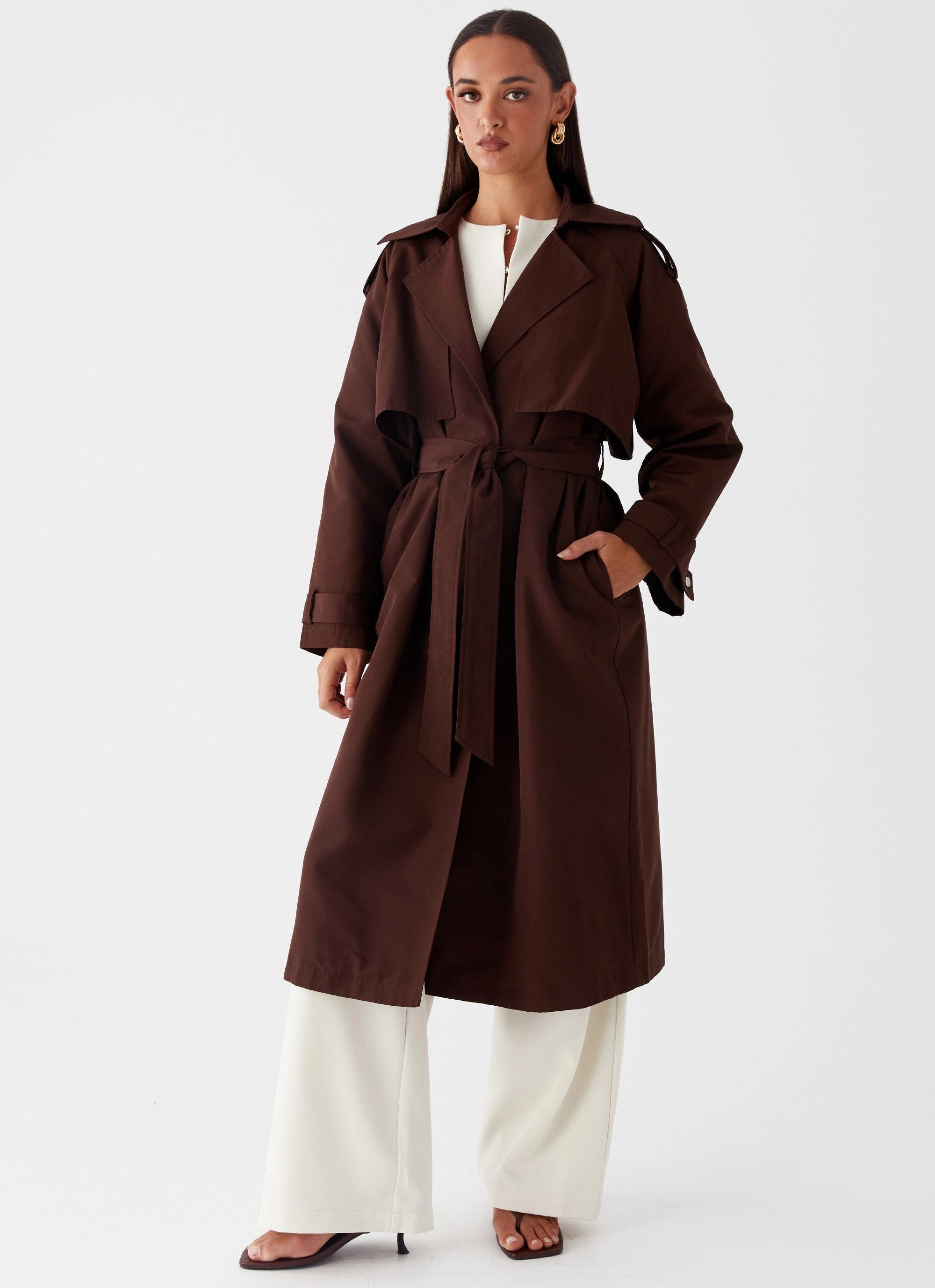 Weatherproof Zipper Seals Versatile Layering Weight Rent Free Trench Coat - Chocolate