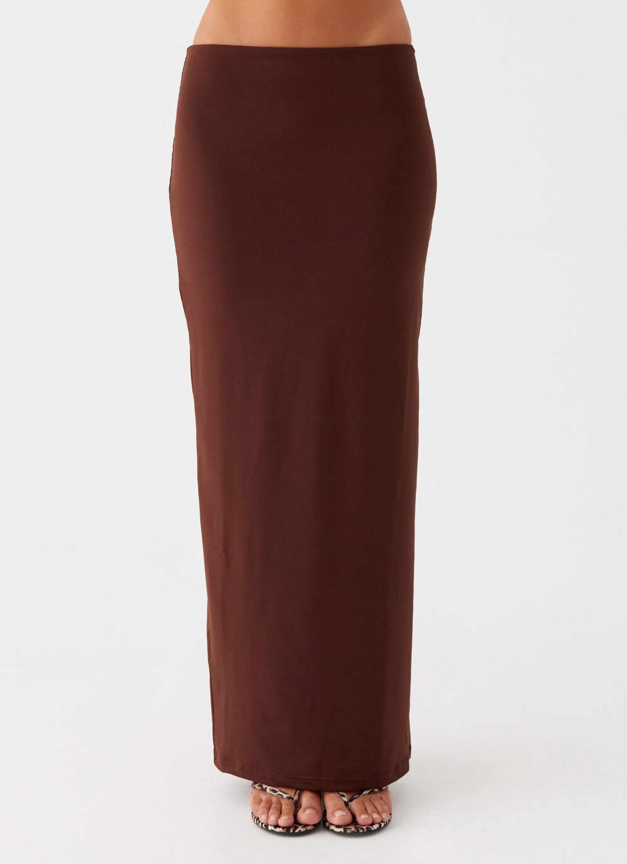 Solace Soul Maxi Skirt - Chocolate Sleek Motion Mini length