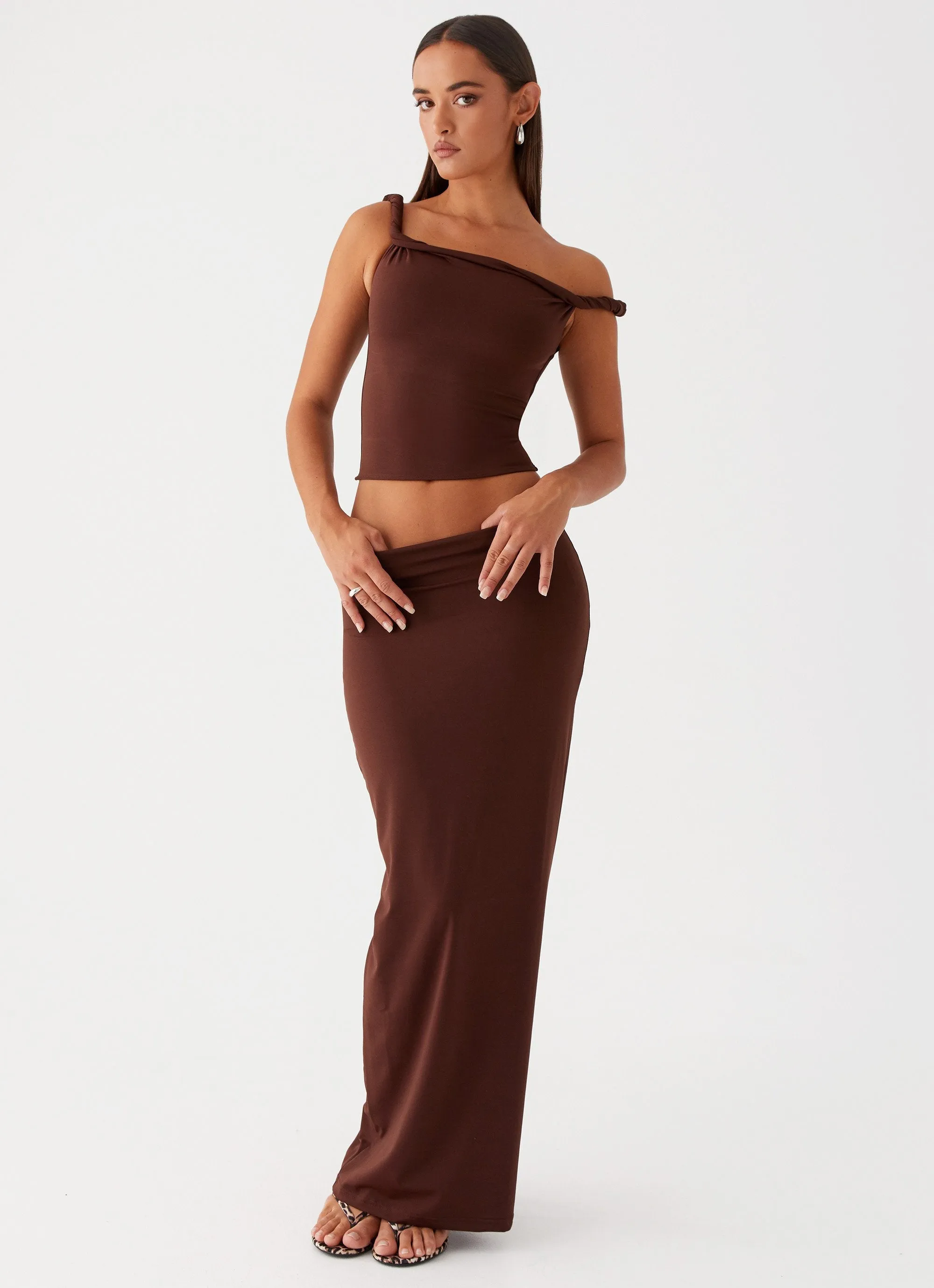 Solace Soul Maxi Skirt - Chocolate Layered Structure Breezy Outfit