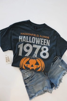 Retro 1978 Halloween Tee SeamlessShoulder Engineering Contrast Stitching Weighted Hem Trim Retro 1978 Halloween Tee