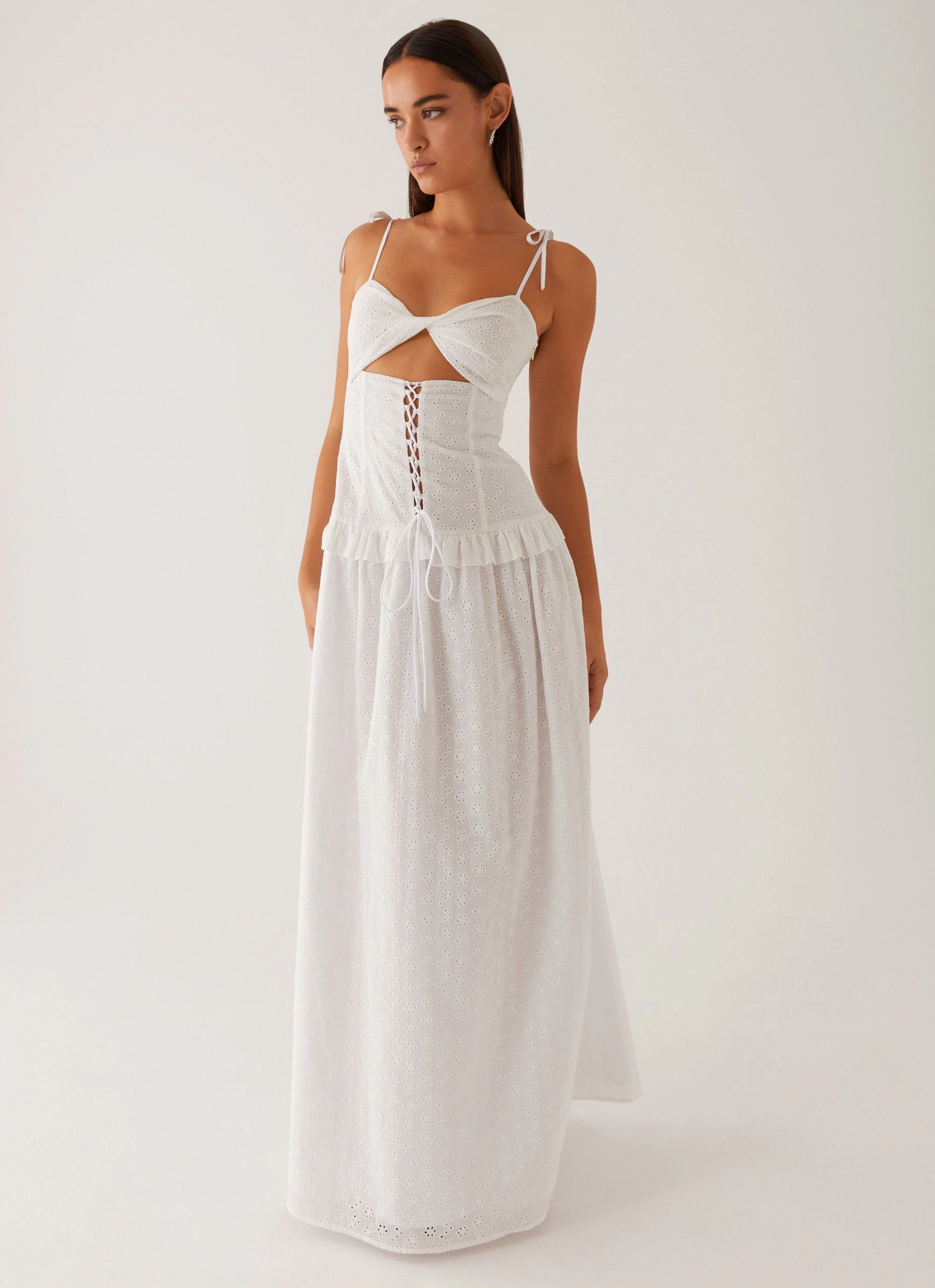 Comfy and Chic Fitted Mood Reveria Twist Maxi Dress - Ivory