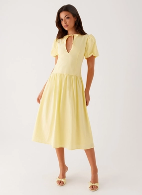 Belt Waist Reyna Midi Dress - Yellow