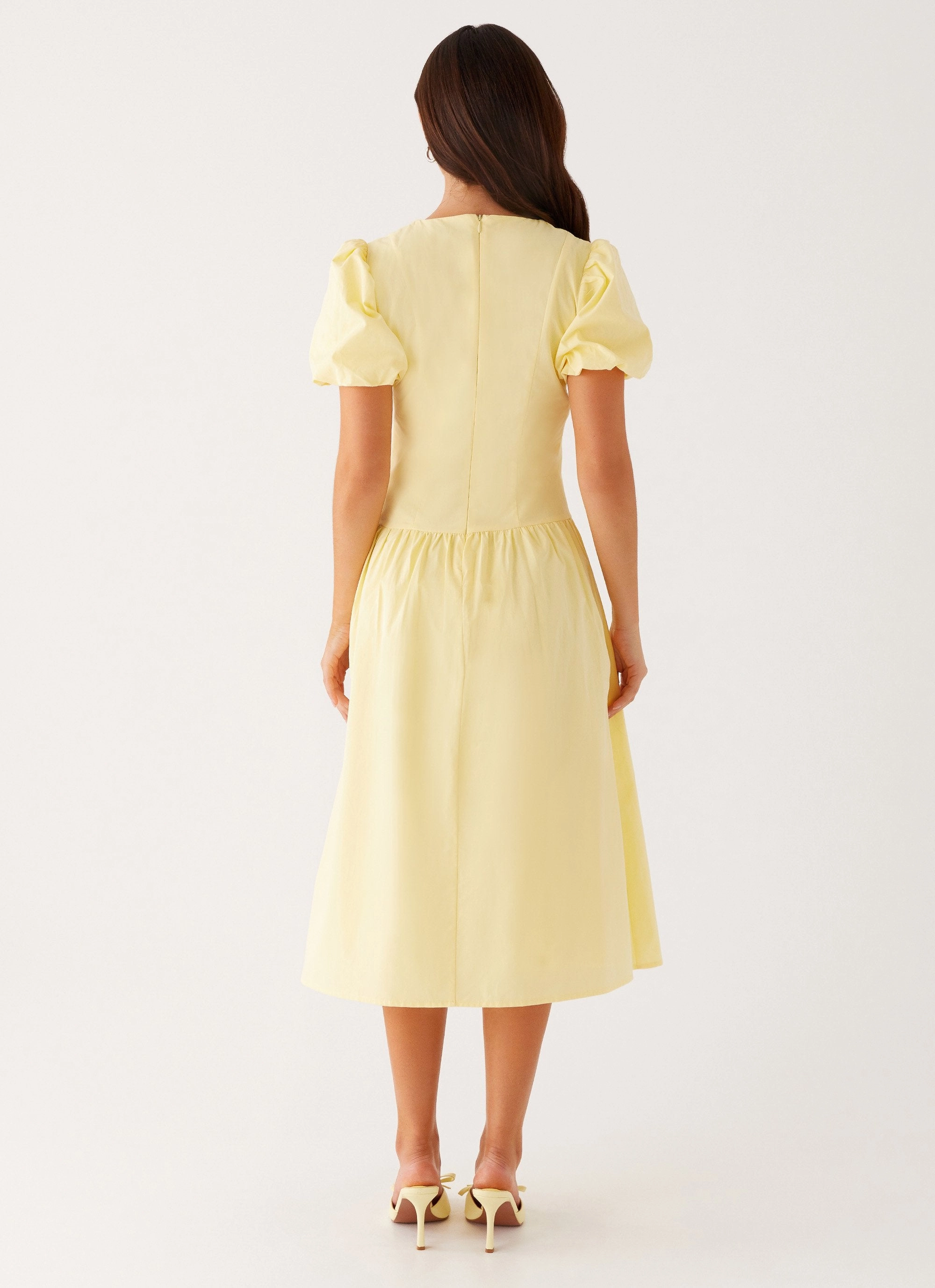 Reyna Midi Dress - Yellow Comfort Stretch Drawstring-Closure