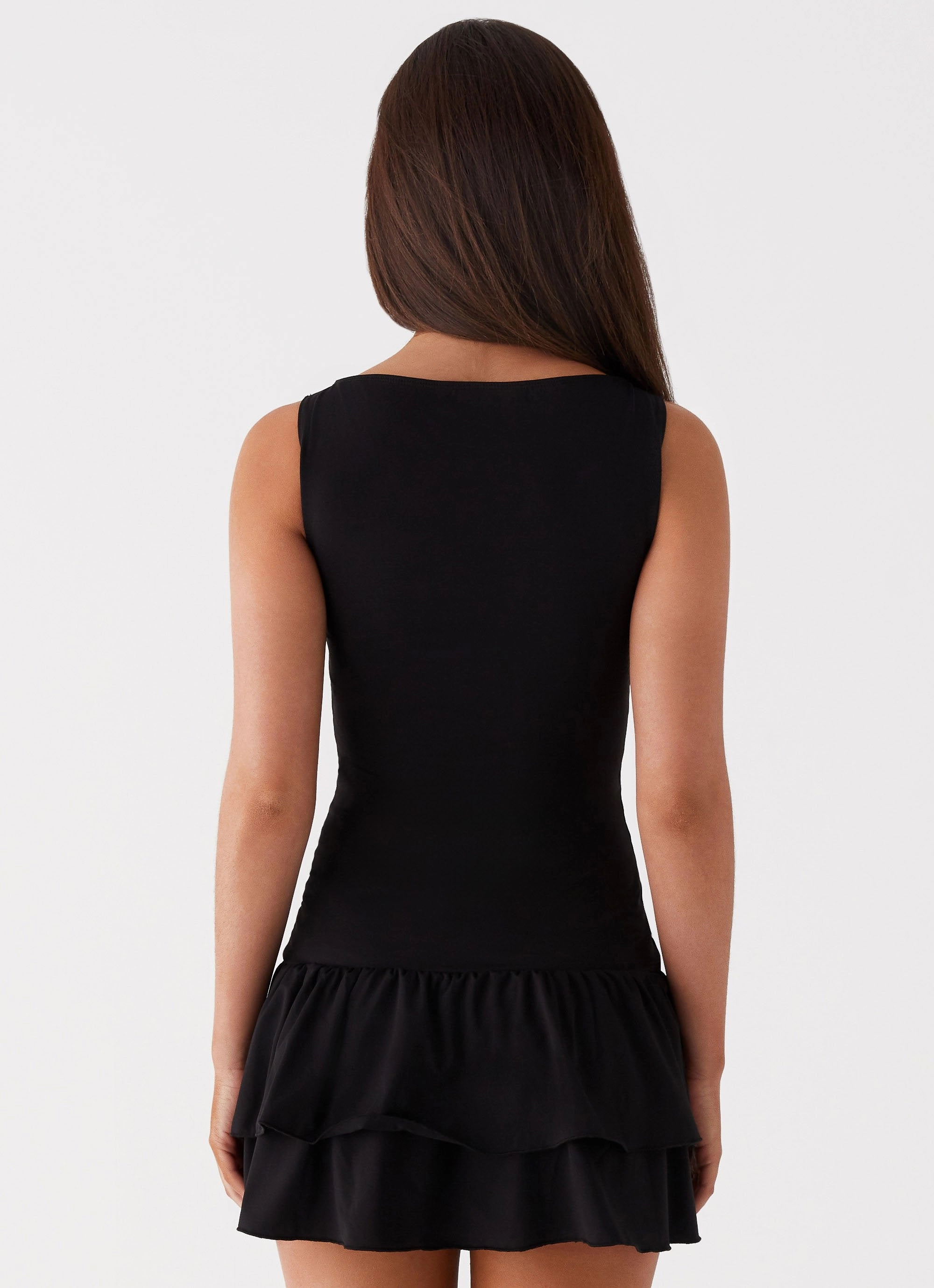 Natural Drape Button-front Rhiannon Frill Mini Dress - Black