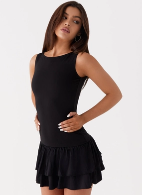 Calm Mood Rhiannon Frill Mini Dress - Black