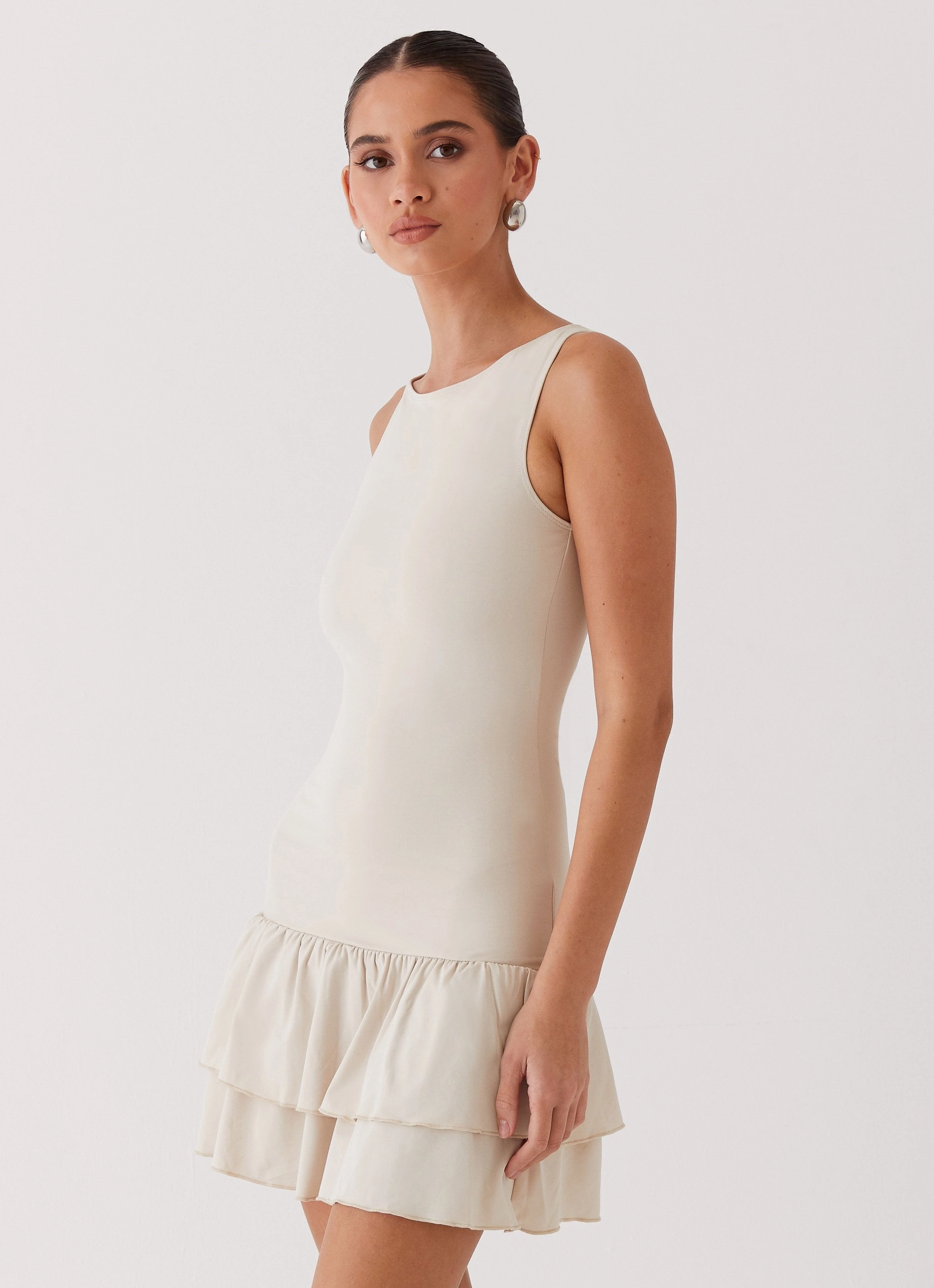 Rhiannon Frill Mini Dress - Ivory Fall Ready