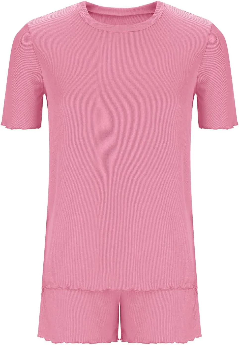 Ribbed Knit Pajamas for Women Lougewear Sets 2 Pieces Short Sleeve Tshirt and Shorts 2025 Summer Casual Lounge Outfits