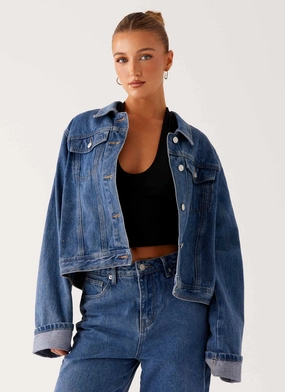 Ribbed Hem Binding Back Again Oversized Denim Jacket - True Blue Back Again Oversized Denim Jacket - True Blue Autumn Ready Reinforced Hems