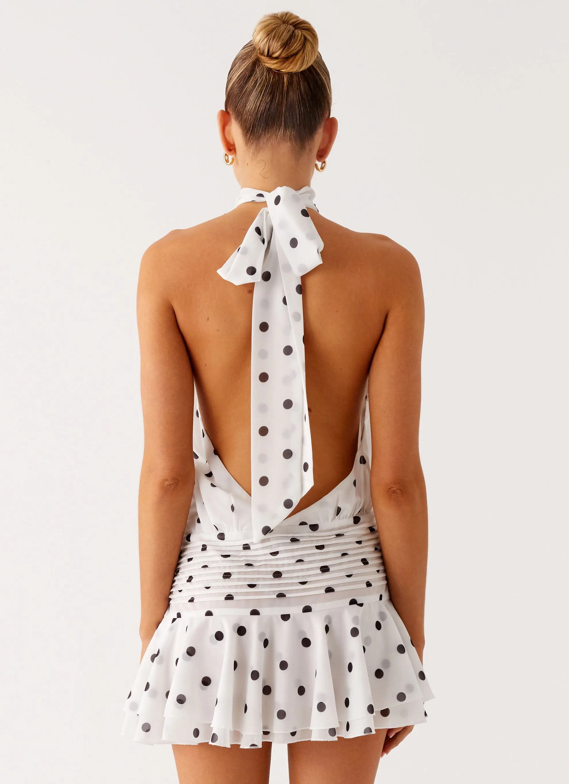 Willow Chiffon Mini Dress - White Polka Dot Stylish Element Casual Hangout