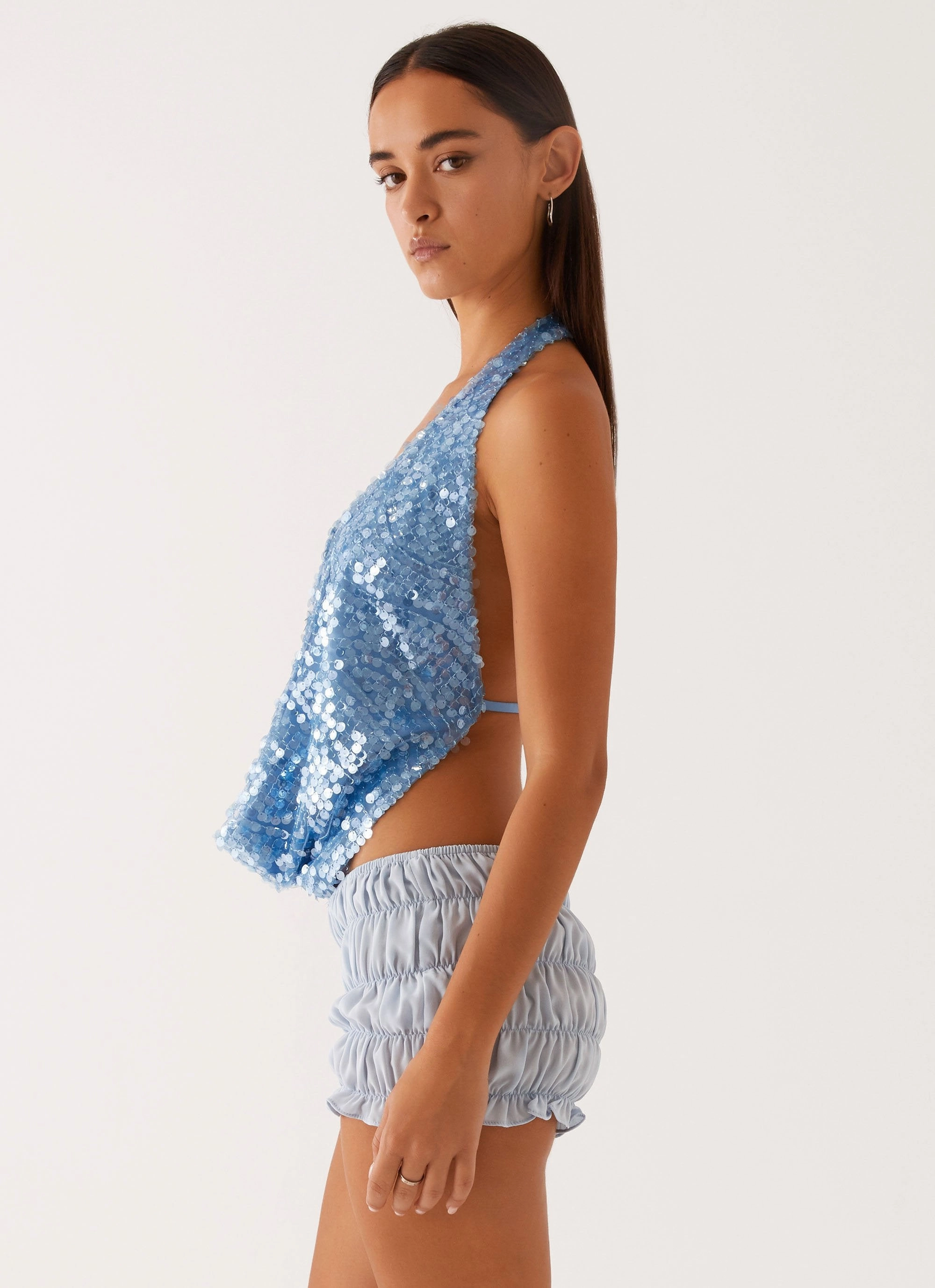 AntiBacterial Coating Rio Dreams Cowl Neck Halter Top - Blue