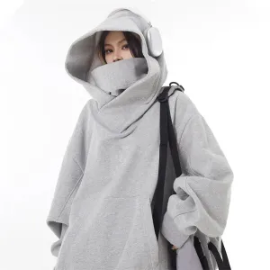 Riolio Autumn Solid Color Ninja Turtleneck Hoodies For Men Y2K Vintage Fleece Sweatshirts Hip Hop Japanese Streetwear Oversized Hoodie