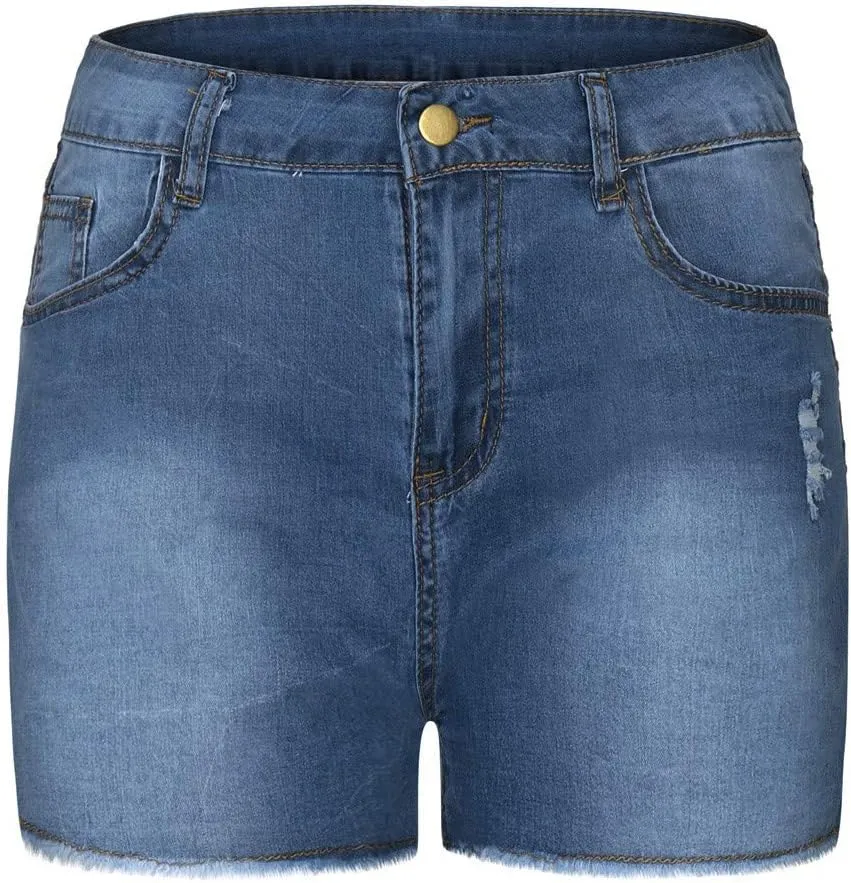 Ripped Jean Shorts for Women High Waisted Stretchy Plus Size Denim Distressed Jeans Shorts